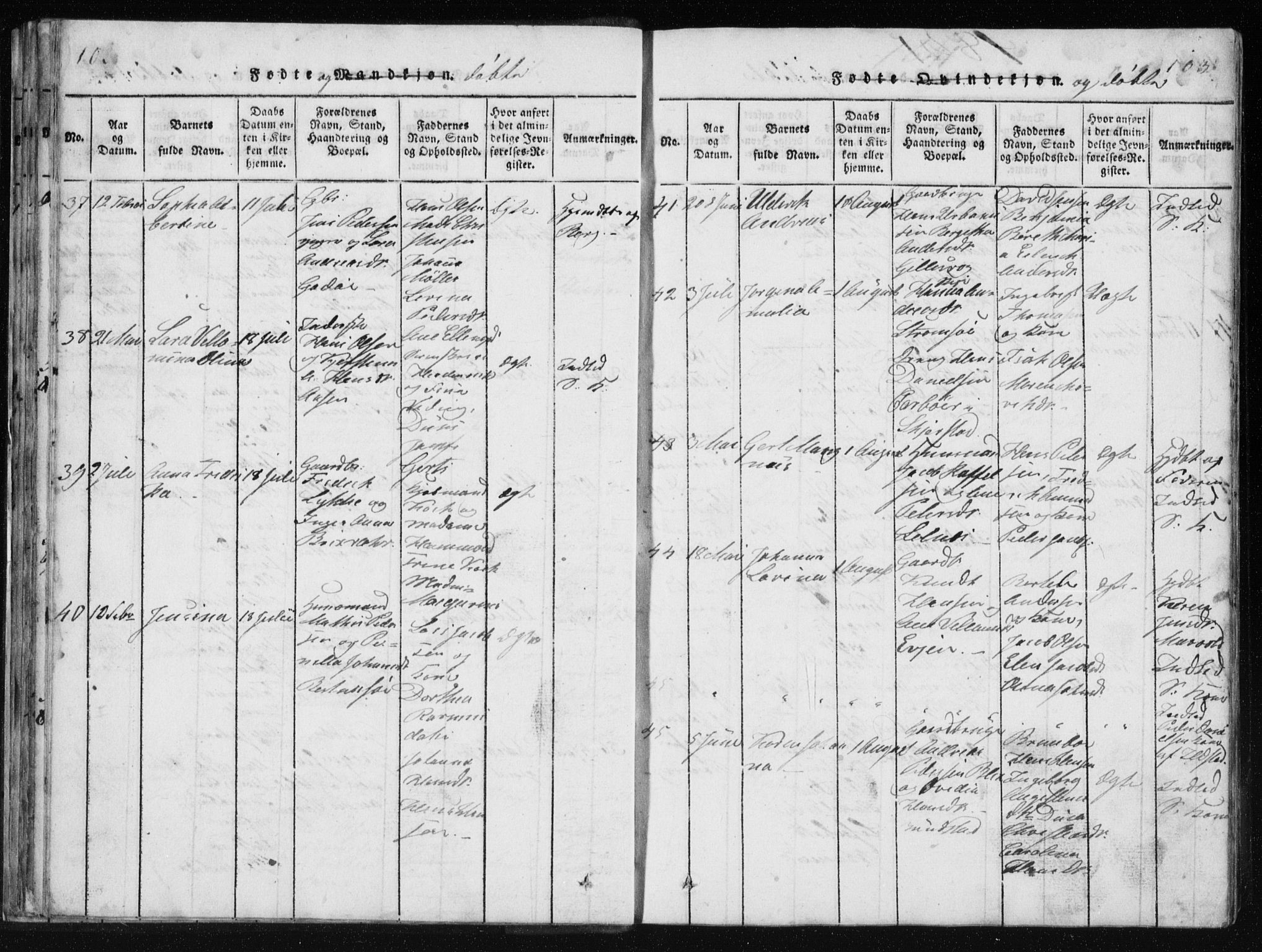 Ministerialprotokoller, klokkerbøker og fødselsregistre - Nordland, AV/SAT-A-1459/801/L0027: Klokkerbok nr. 801C02, 1835-1845, s. 102-103