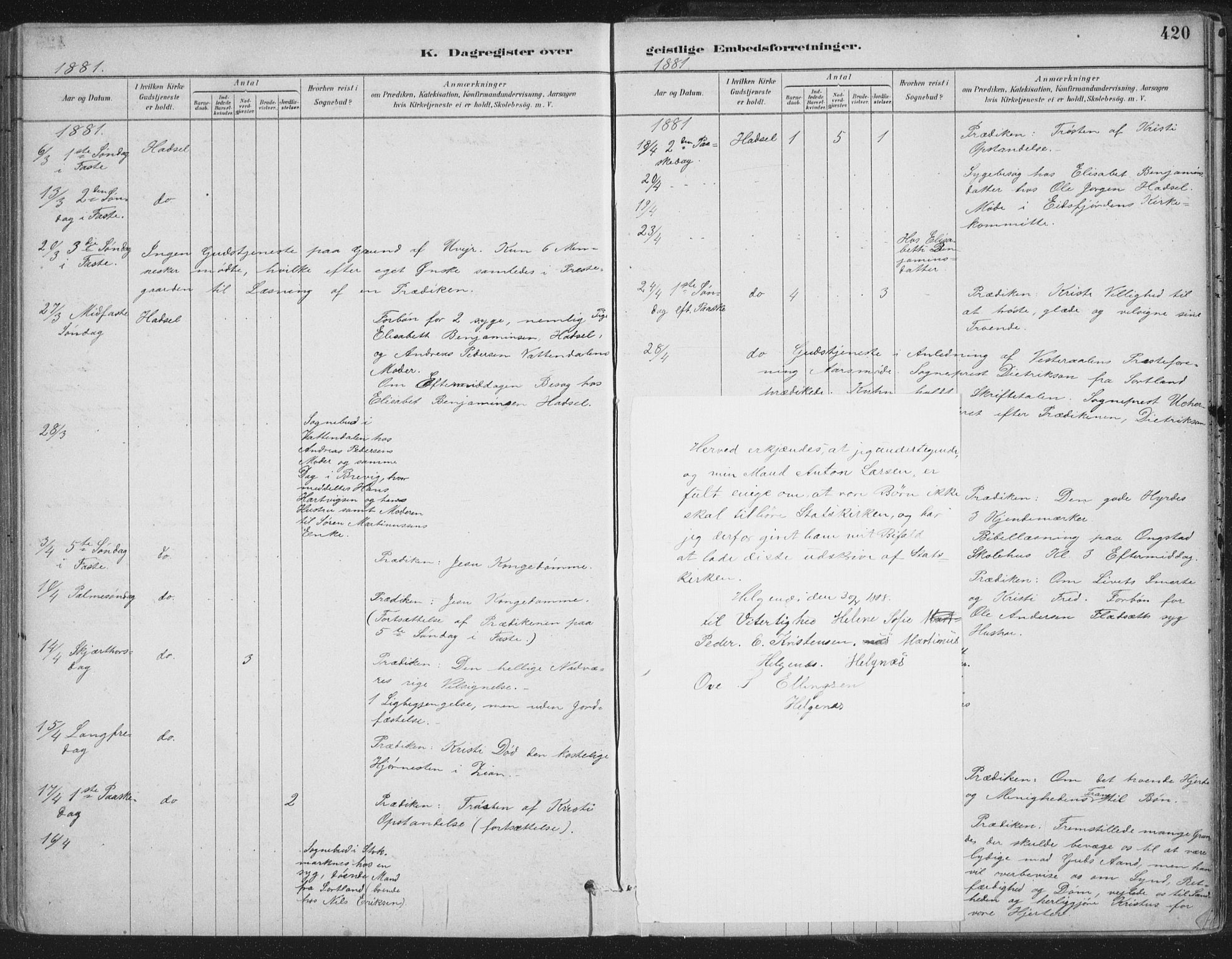 Ministerialprotokoller, klokkerbøker og fødselsregistre - Nordland, AV/SAT-A-1459/888/L1244: Ministerialbok nr. 888A10, 1880-1890, s. 420