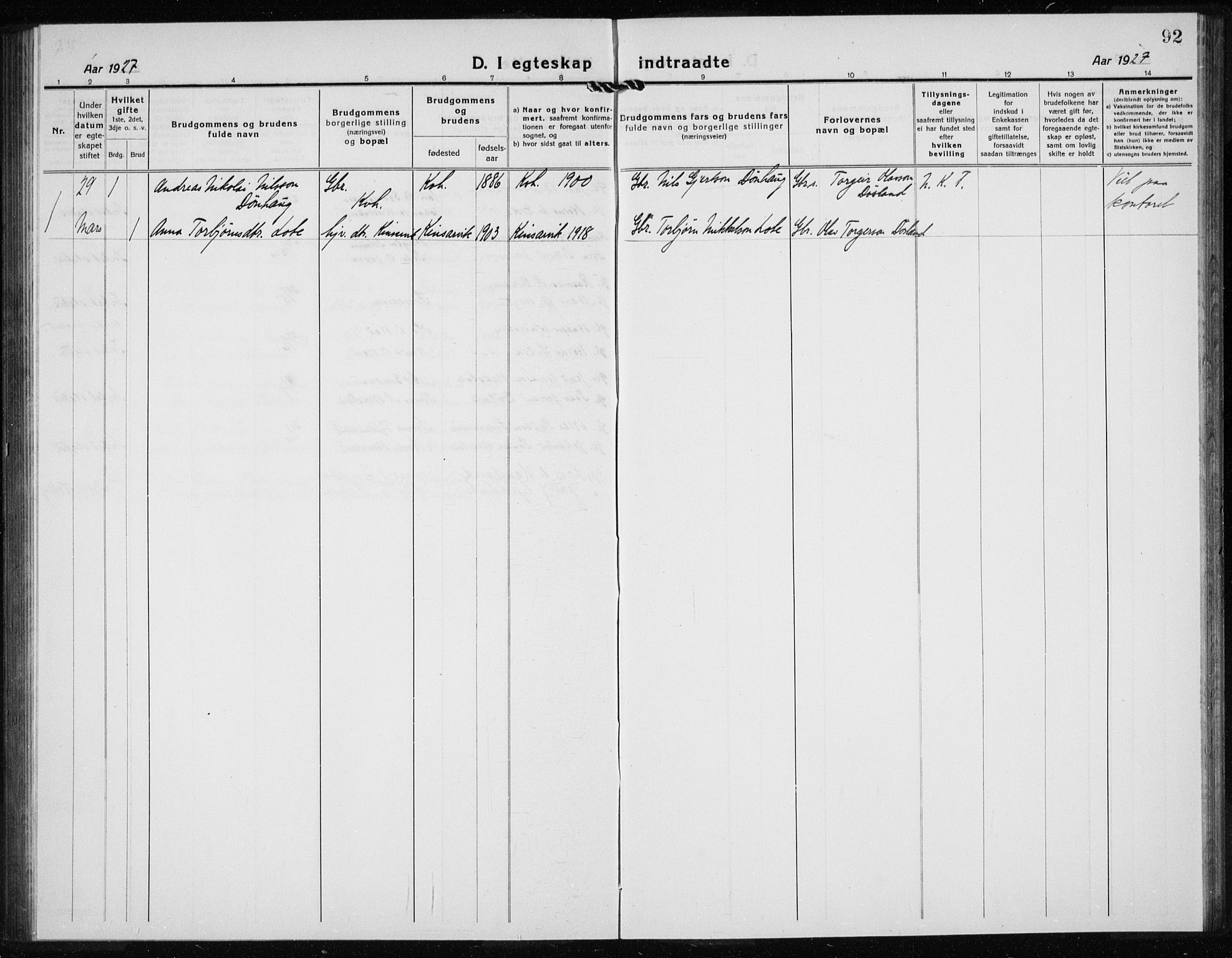 Kvinnherad sokneprestembete, SAB/A-76401/H/Haa: Ministerialbok nr. G  1, 1920-1927, s. 92