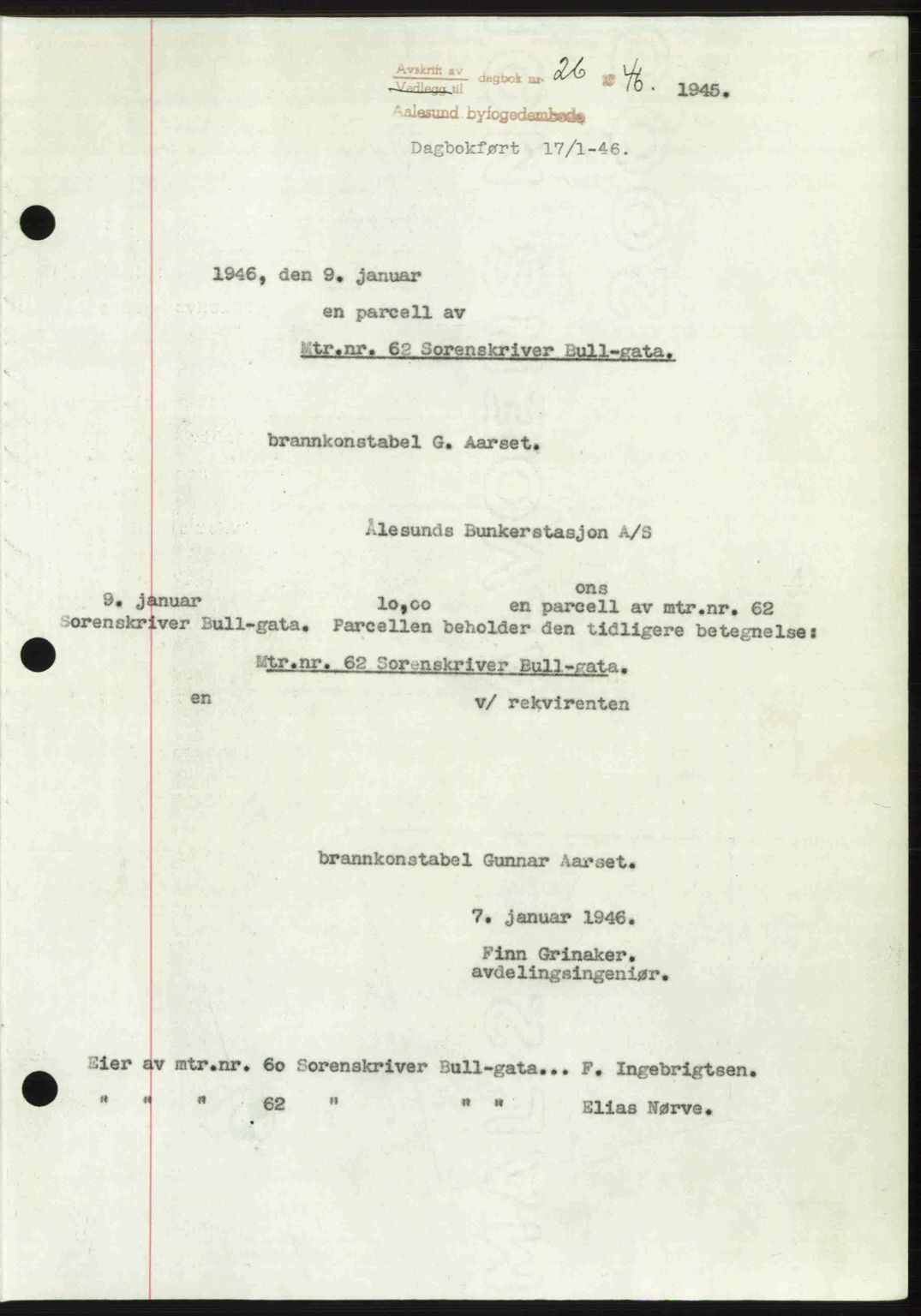 Ålesund byfogd, AV/SAT-A-4384: Pantebok nr. 36b, 1946-1947, Dagboknr: 26/1946