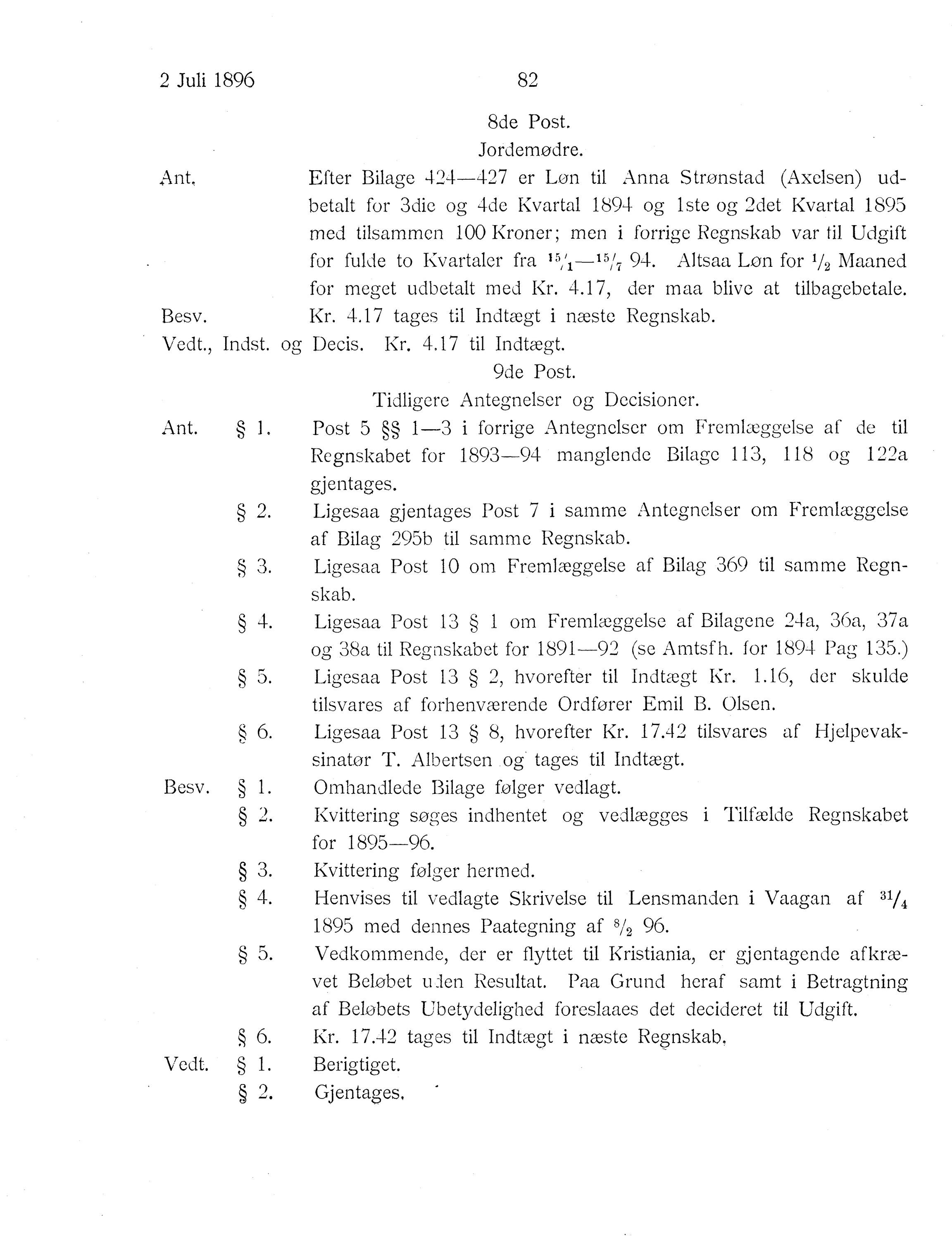 Nordland Fylkeskommune. Fylkestinget, AIN/NFK-17/176/A/Ac/L0019: Fylkestingsforhandlinger 1896, 1896