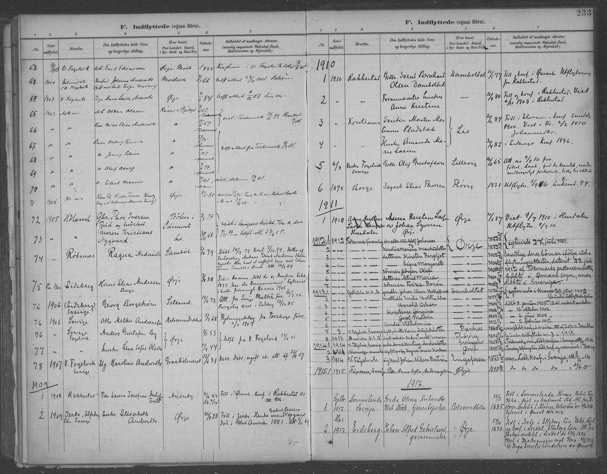 Aremark prestekontor Kirkebøker, AV/SAO-A-10899/F/Fb/L0005: Ministerialbok nr. II 5, 1895-1919, s. 233