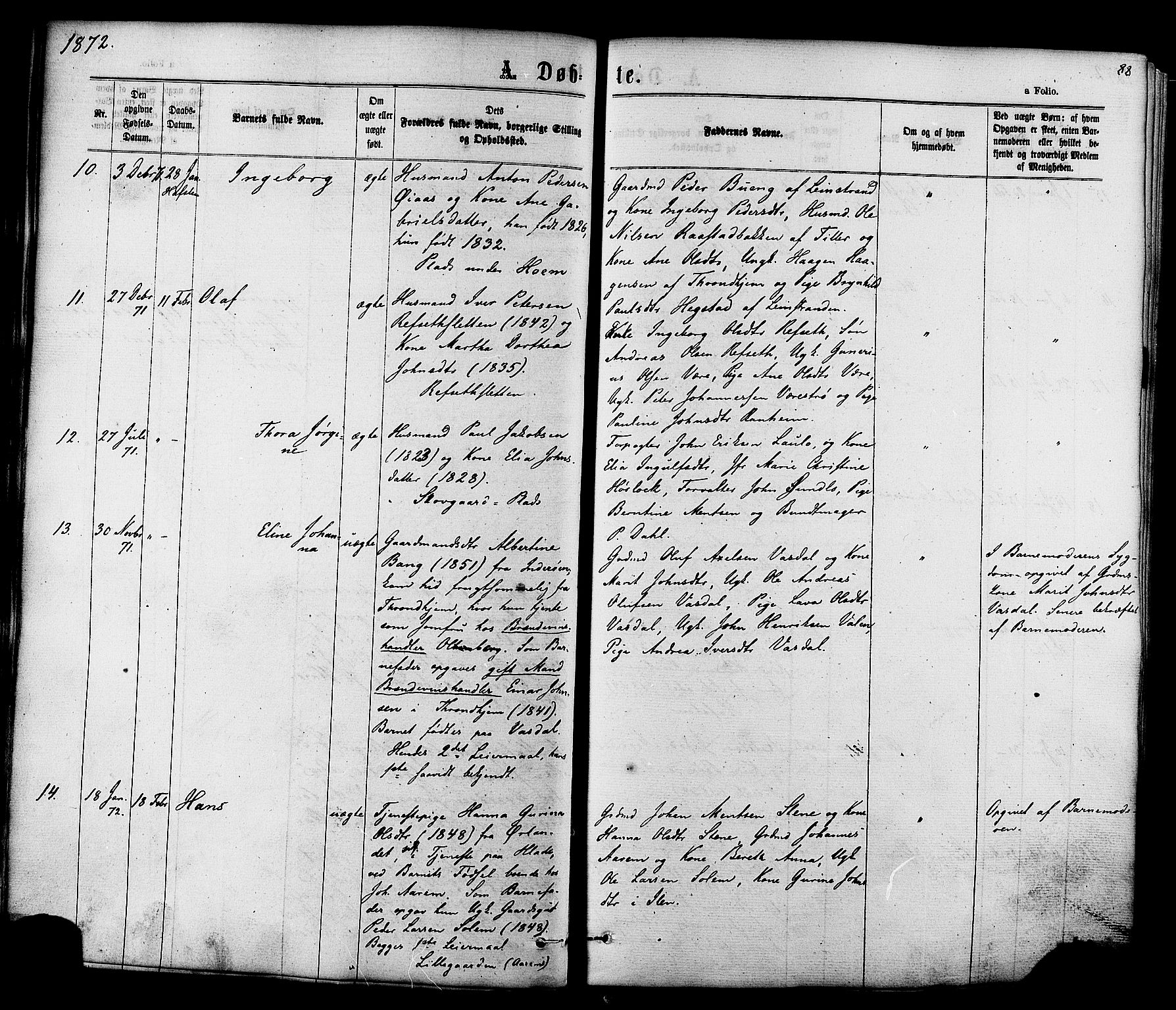 Ministerialprotokoller, klokkerbøker og fødselsregistre - Sør-Trøndelag, SAT/A-1456/606/L0293: Ministerialbok nr. 606A08, 1866-1877, s. 88