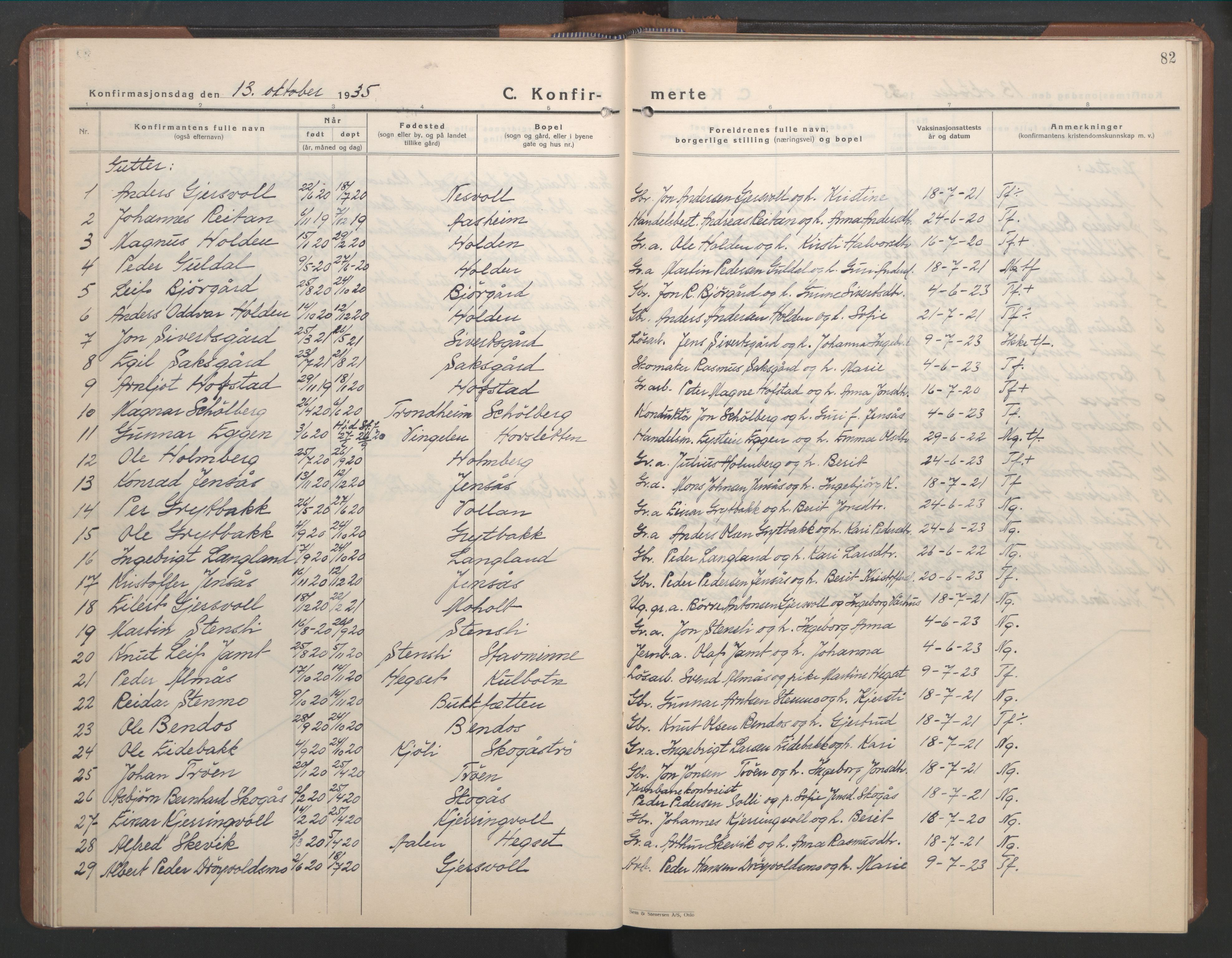 Ministerialprotokoller, klokkerbøker og fødselsregistre - Sør-Trøndelag, SAT/A-1456/686/L0986: Klokkerbok nr. 686C02, 1933-1950, s. 82