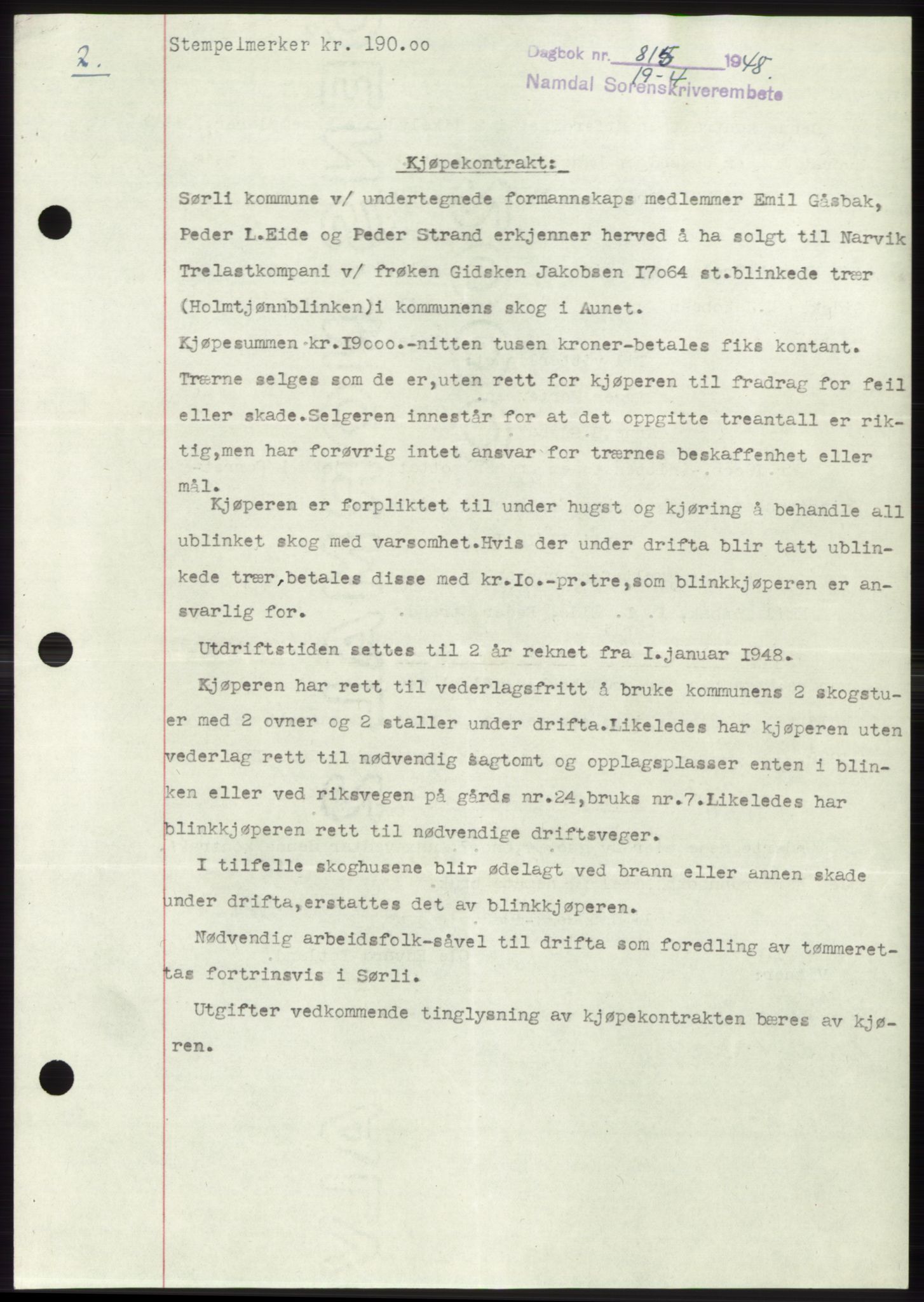 Namdal sorenskriveri, SAT/A-4133/1/2/2C: Pantebok nr. -, 1947-1948, Dagboknr: 815/1948