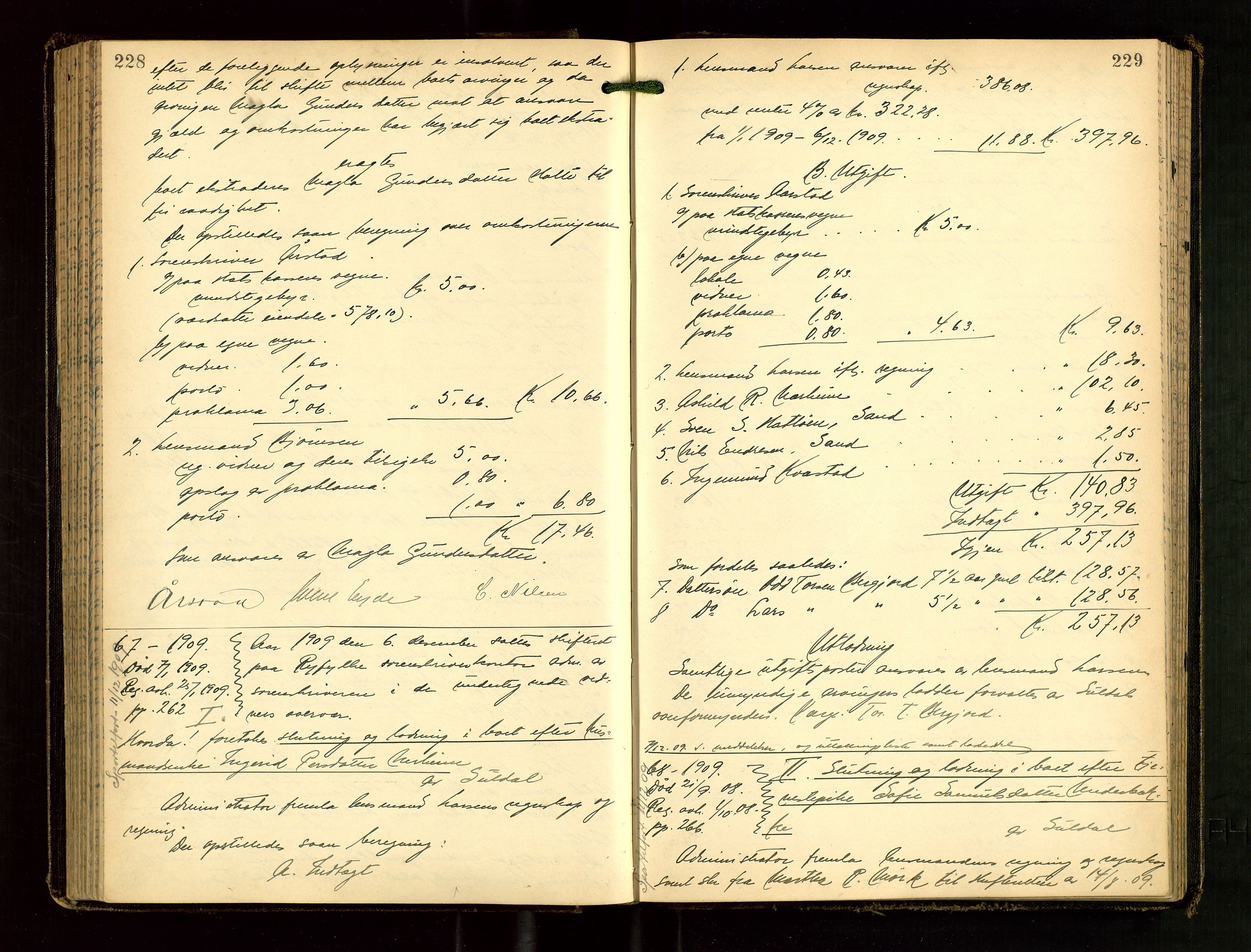 Ryfylke tingrett, AV/SAST-A-100055/001/IV/IVG/L0003: Skifteutlodningsprotokoll Med register, 1907-1912, s. 228-229