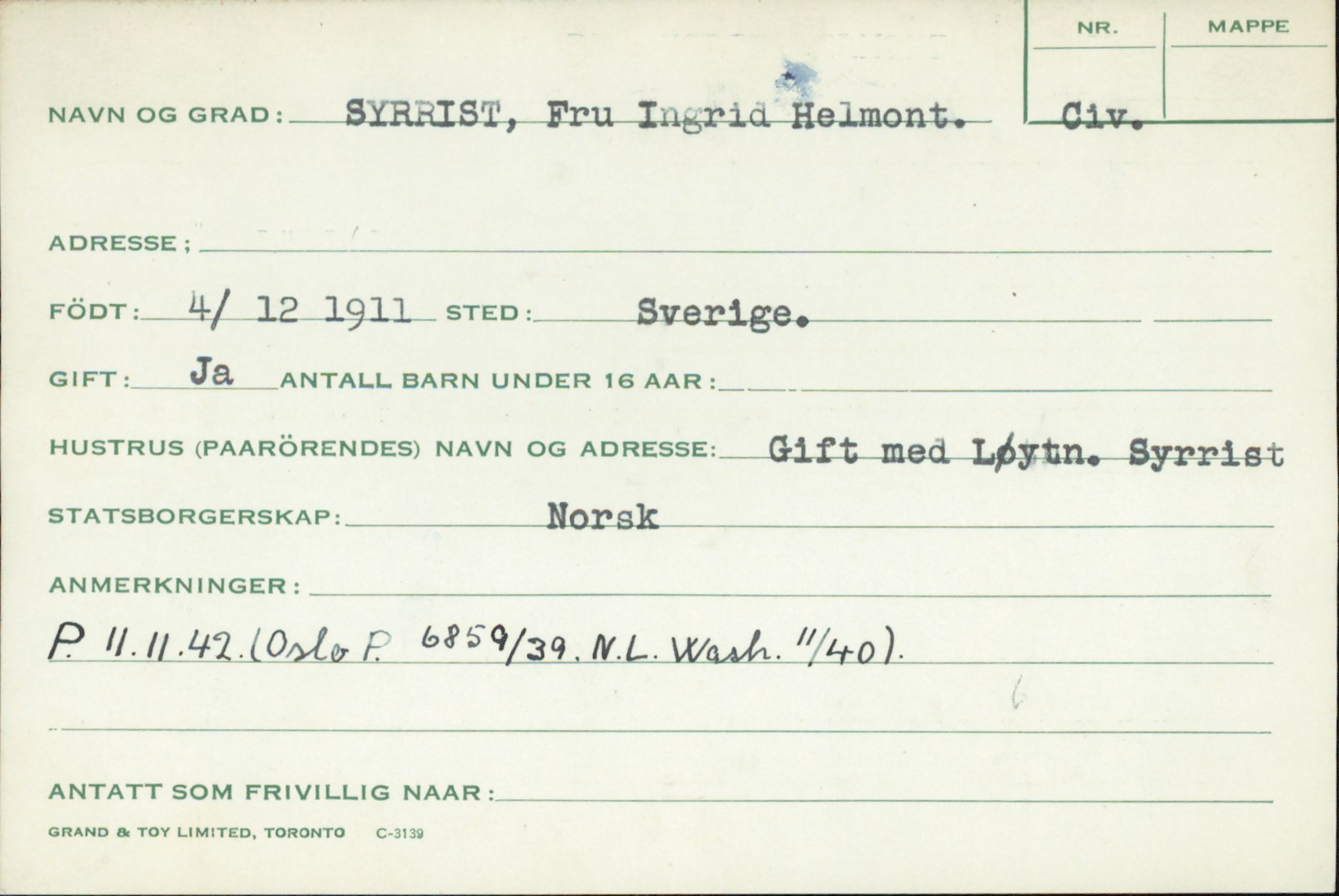 Forsvaret, Forsvarets overkommando/Luftforsvarsstaben, RA/RAFA-4079/P/Pa/L0028: Personellpapirer, 1911, s. 213