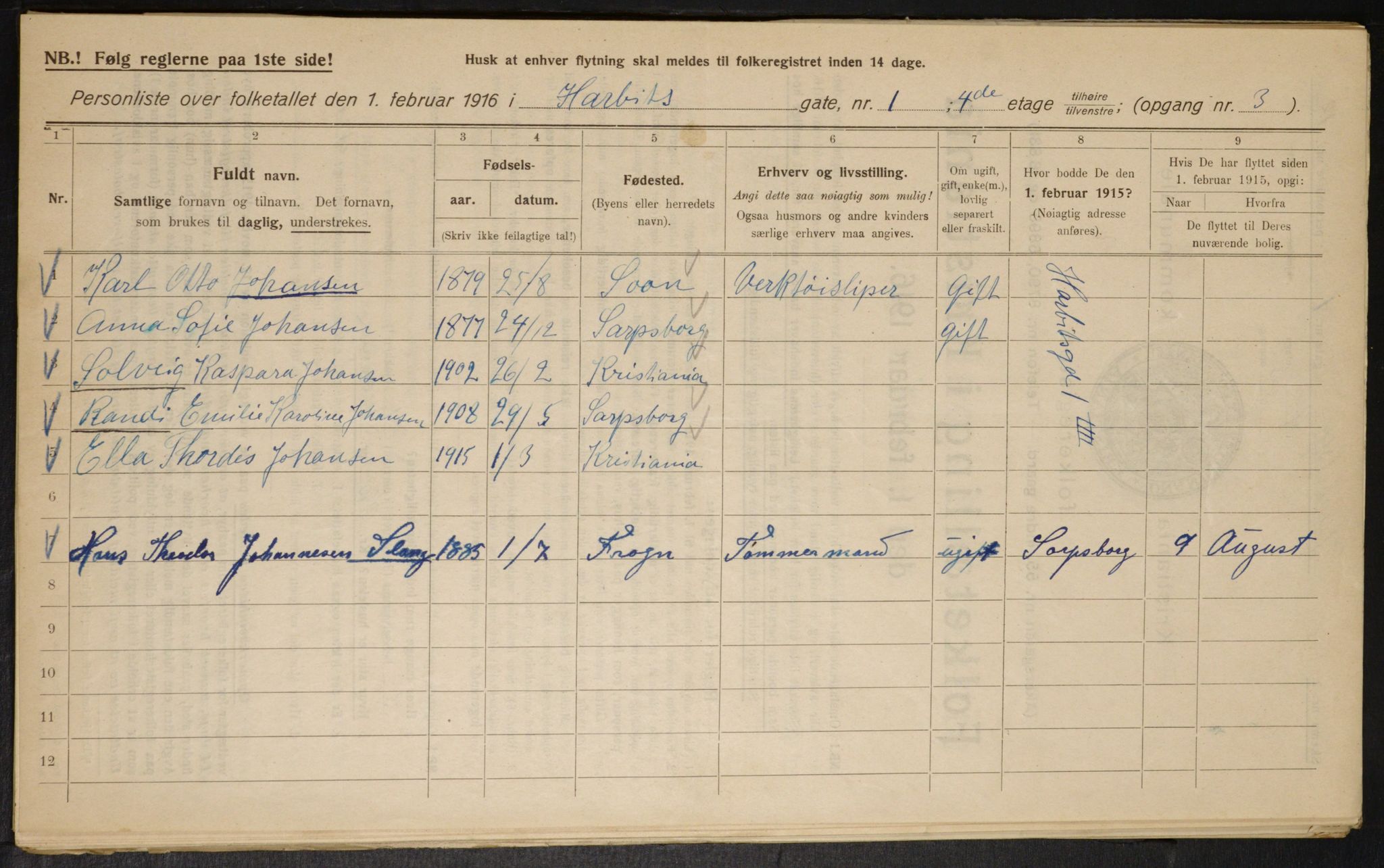 OBA, Kommunal folketelling 1.2.1916 for Kristiania, 1916, s. 83250