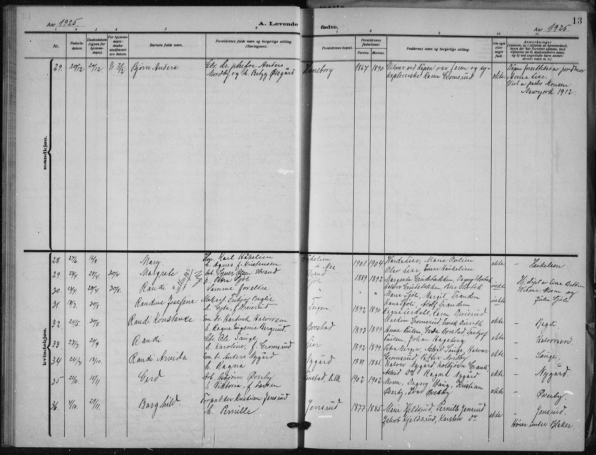 Aurskog prestekontor Kirkebøker, AV/SAO-A-10304a/G/Ga/L0006: Klokkerbok nr. I 6, 1923-1939, s. 13