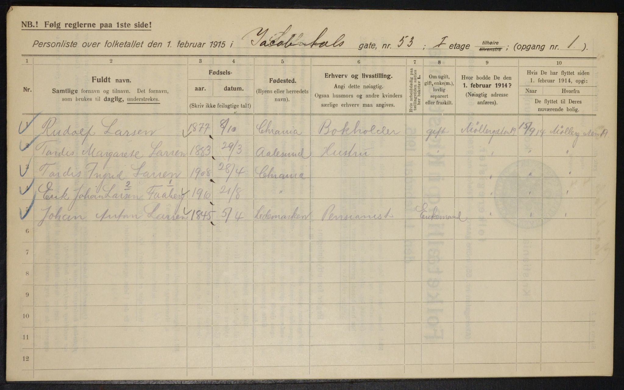 OBA, Kommunal folketelling 1.2.1915 for Kristiania, 1915, s. 44991