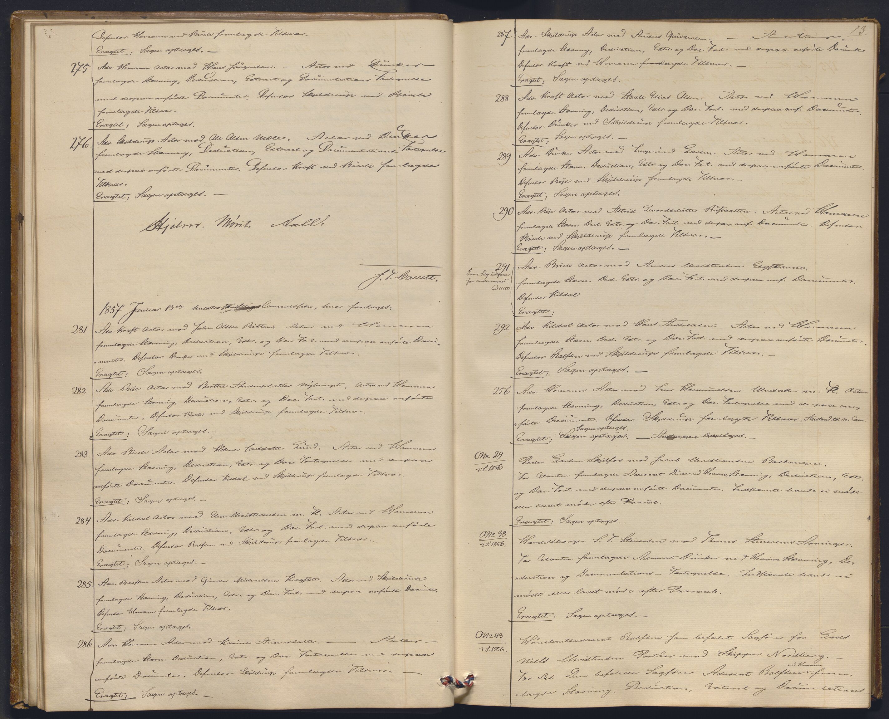 Høyesterett, AV/RA-S-1002/E/Ef/L0010: Protokoll over saker som gikk til skriftlig behandling, 1856-1861, s. 12b-13a