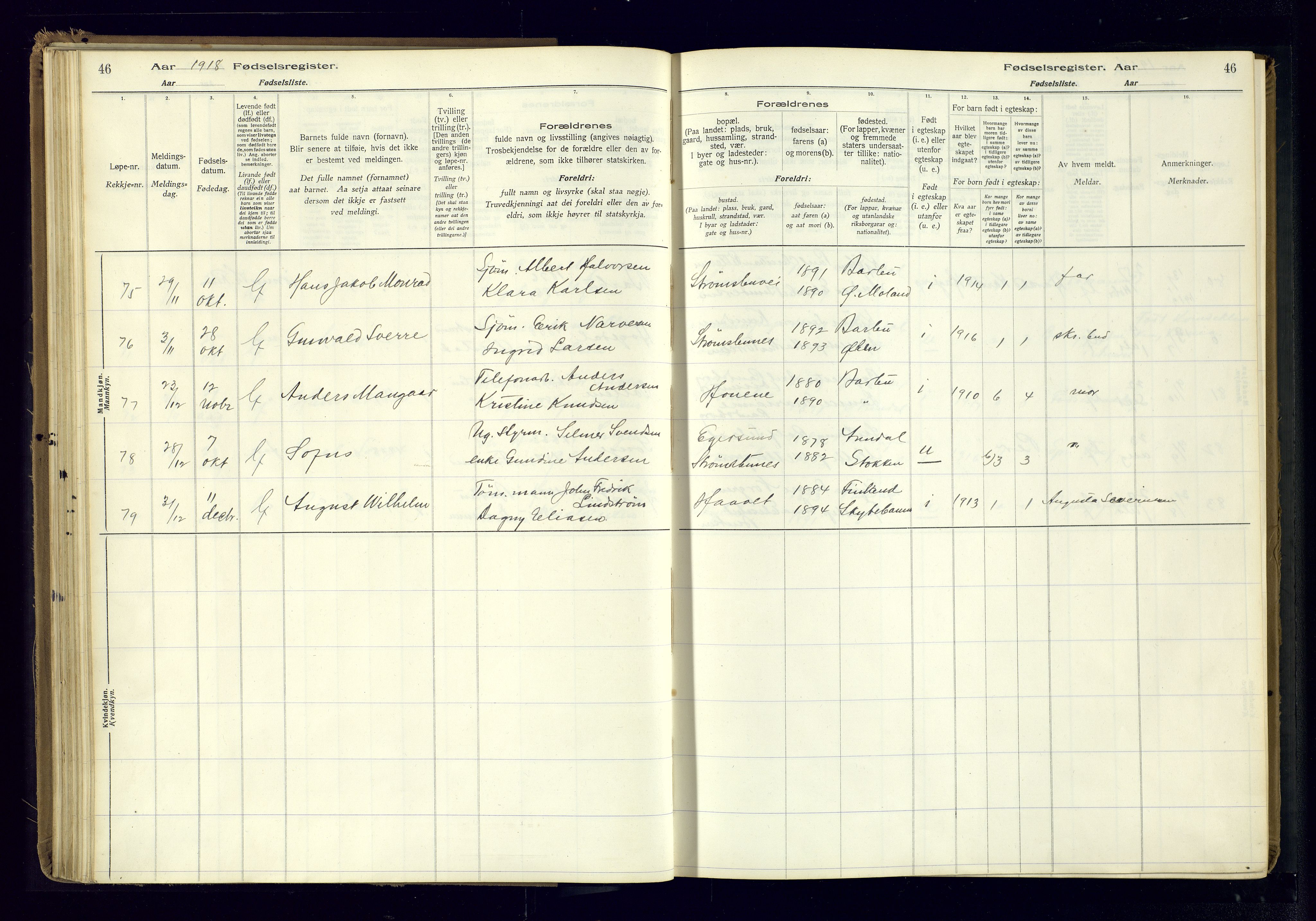 Barbu sokneprestkontor, AV/SAK-1111-0003/J/Ja/L0001: Fødselsregister nr. A-VIII-1, 1916-1937, s. 46