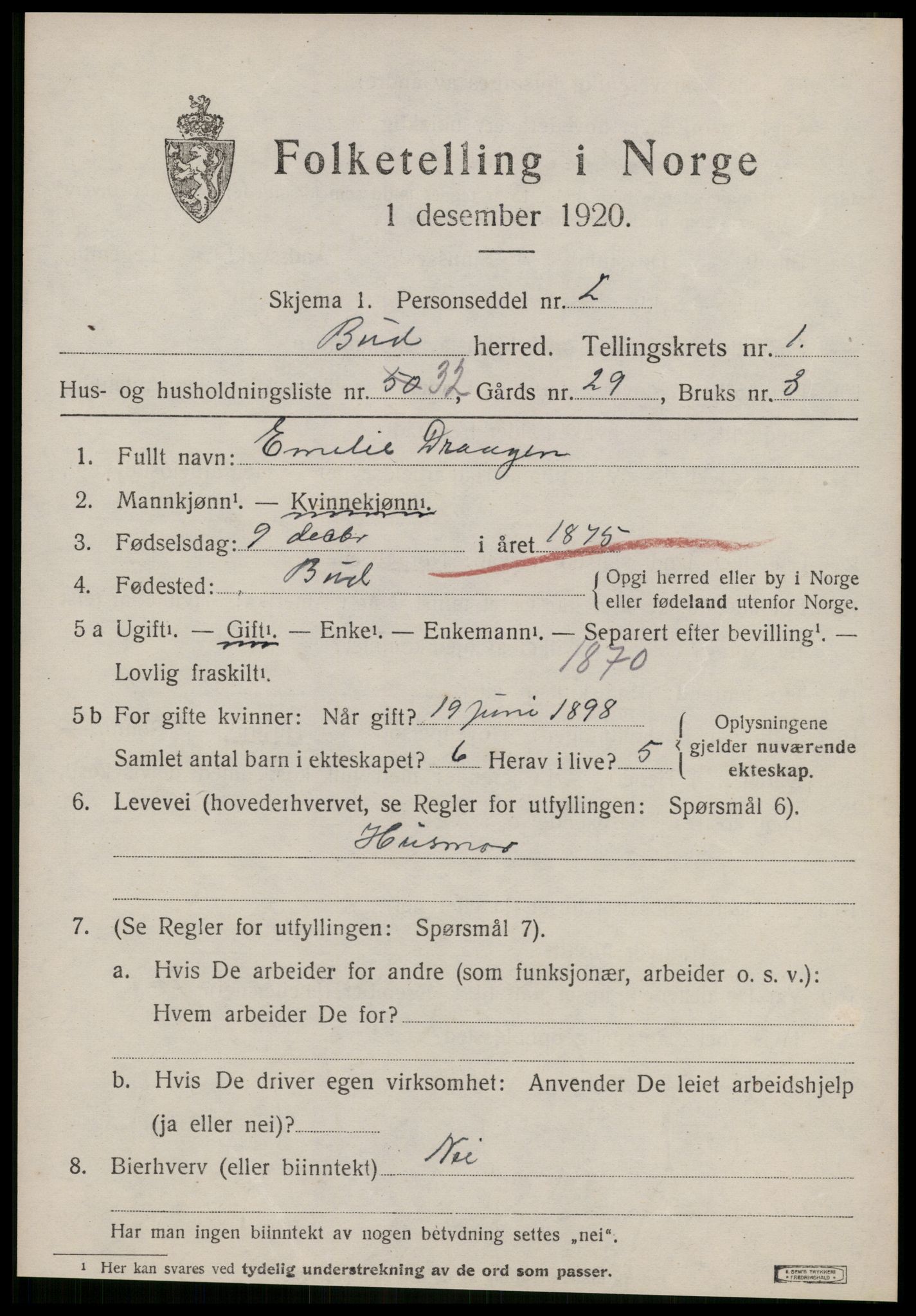 SAT, Folketelling 1920 for 1549 Bud herred, 1920, s. 884