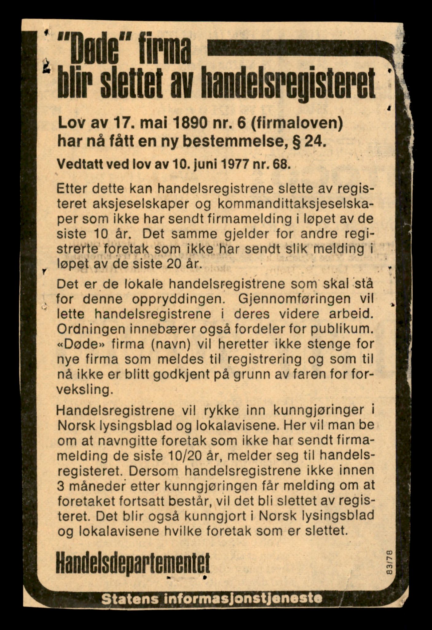 Indre Follo tingrett, AV/SAT-A-10086/K/Kb/Kba/L0031: Foretak slettet etter firmalovens § 24, revisjoner av 1977 og 1984, 1977-1984, s. 1