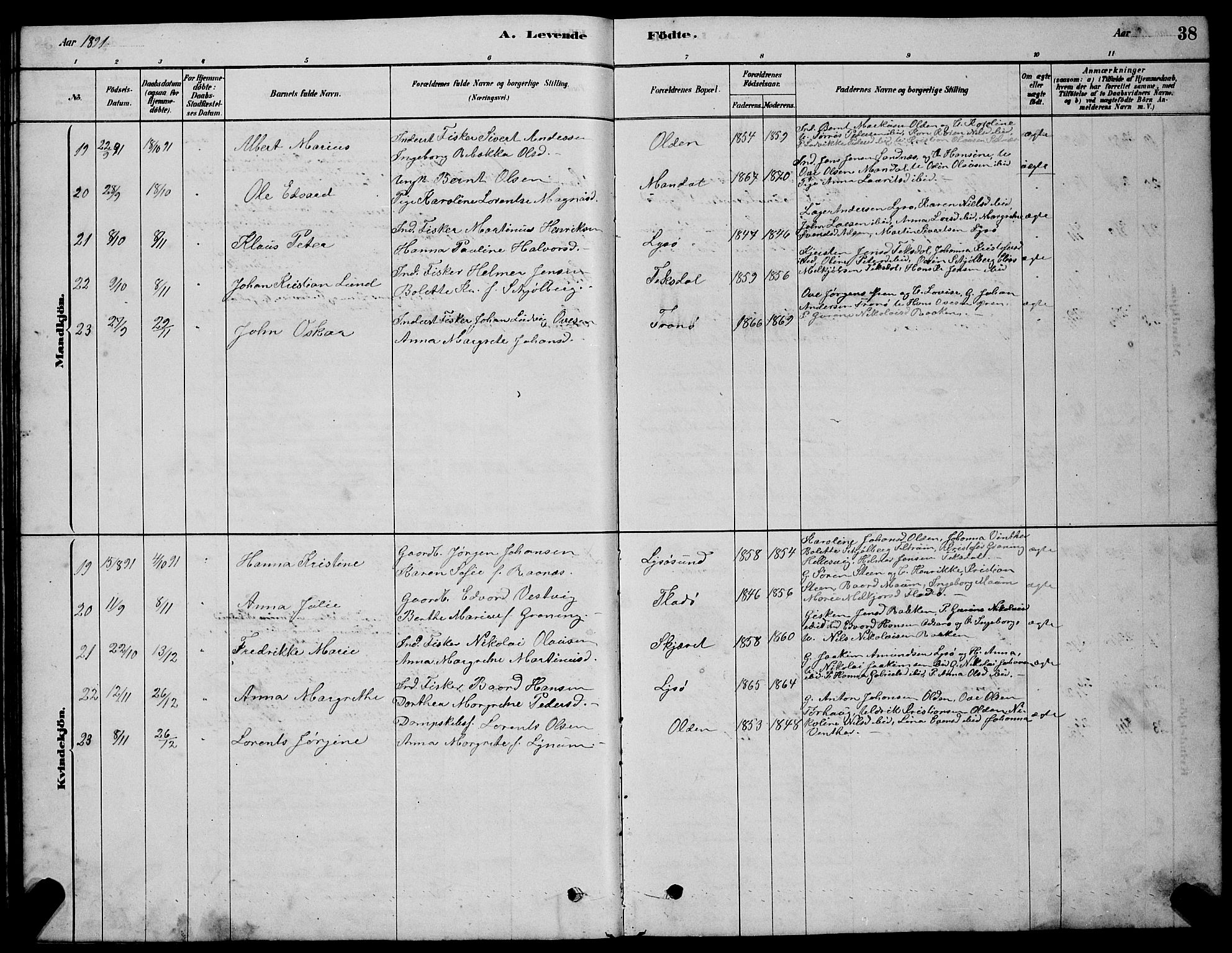 Ministerialprotokoller, klokkerbøker og fødselsregistre - Sør-Trøndelag, AV/SAT-A-1456/654/L0665: Klokkerbok nr. 654C01, 1879-1901, s. 38