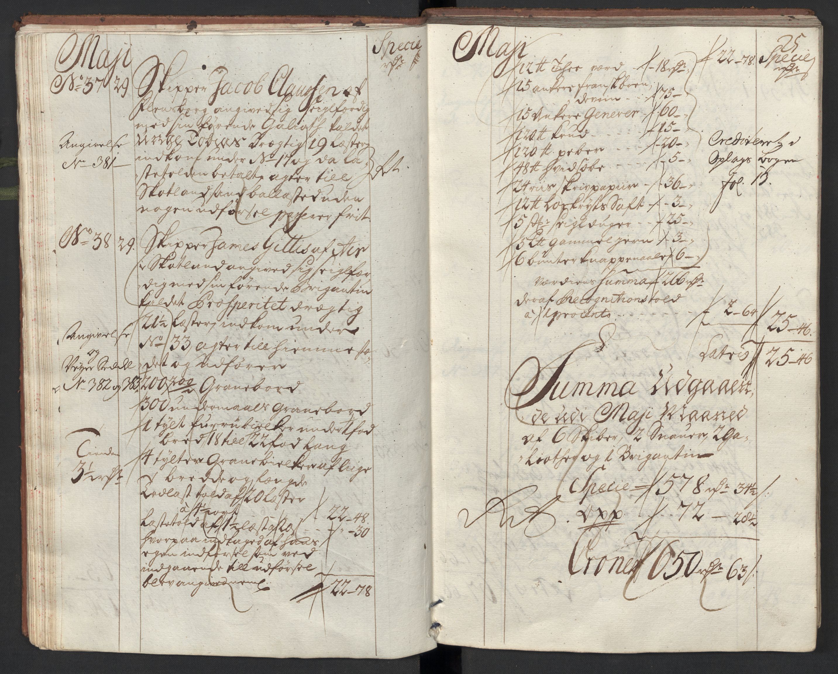 Generaltollkammeret, tollregnskaper, AV/RA-EA-5490/R33/L0013/0002: Tollregnskaper Trondheim A / Utgående tollbok, 1731, s. 24b-25a