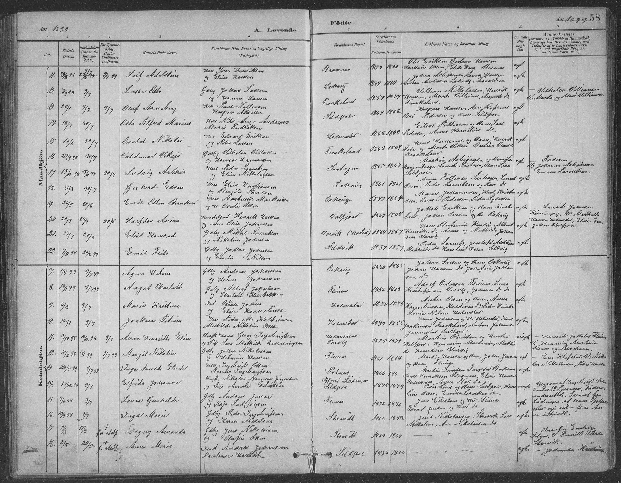 Ministerialprotokoller, klokkerbøker og fødselsregistre - Nordland, SAT/A-1459/890/L1290: Klokkerbok nr. 890C01, 1882-1911, s. 58