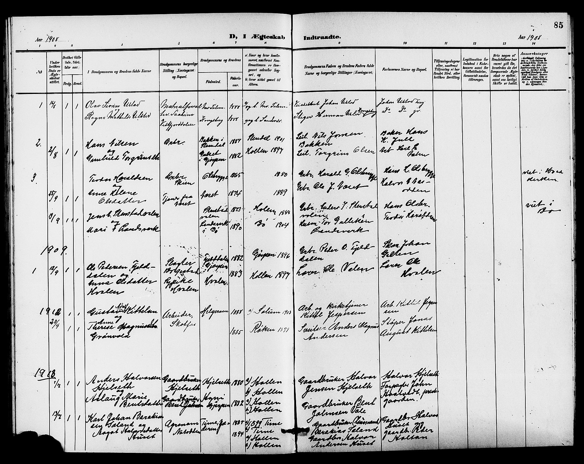 Holla kirkebøker, AV/SAKO-A-272/G/Gb/L0002: Klokkerbok nr. II 2, 1897-1913, s. 85