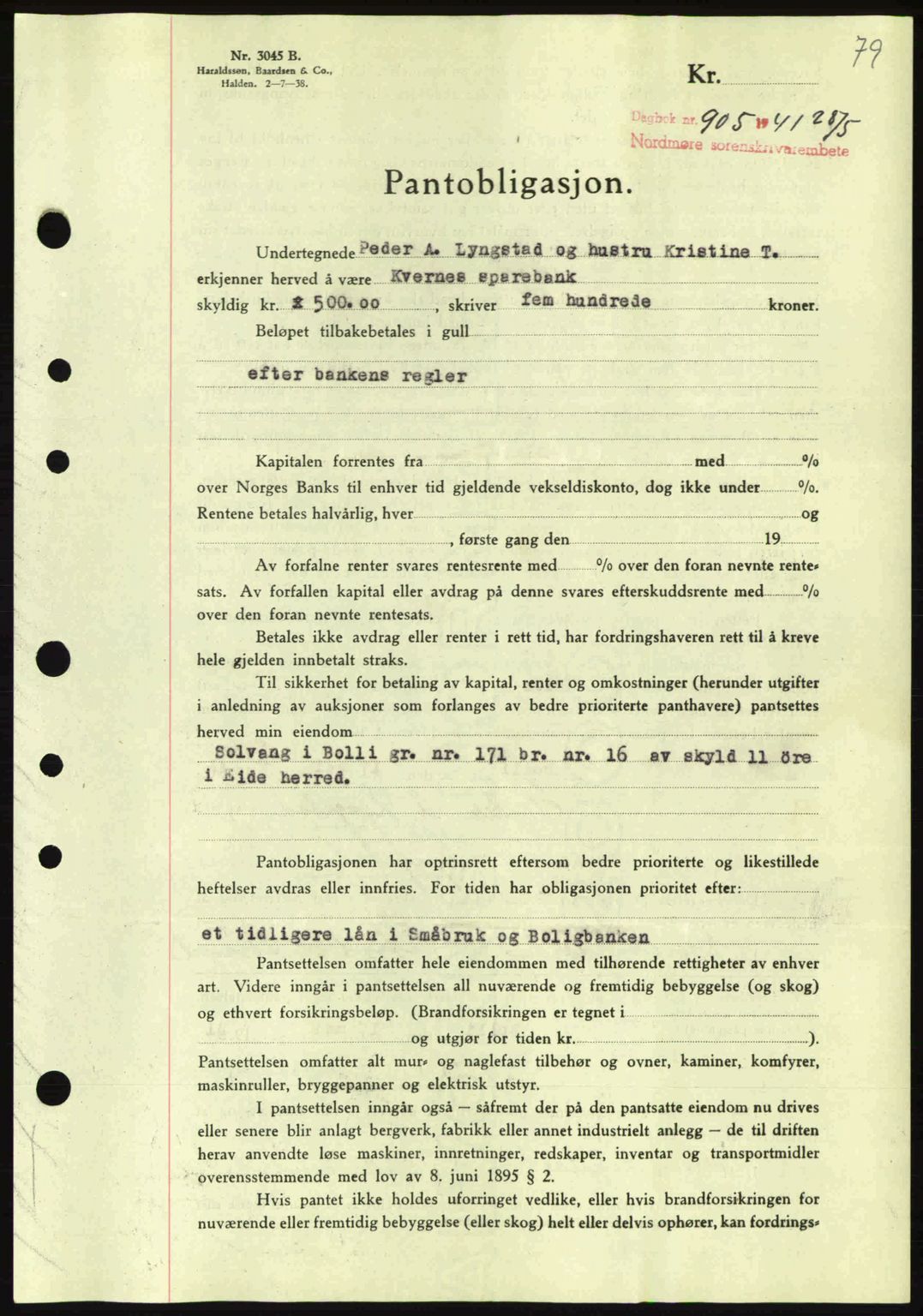 Nordmøre sorenskriveri, SAT/A-4132/1/2/2Ca: Pantebok nr. B88, 1941-1942, Dagboknr: 905/1941