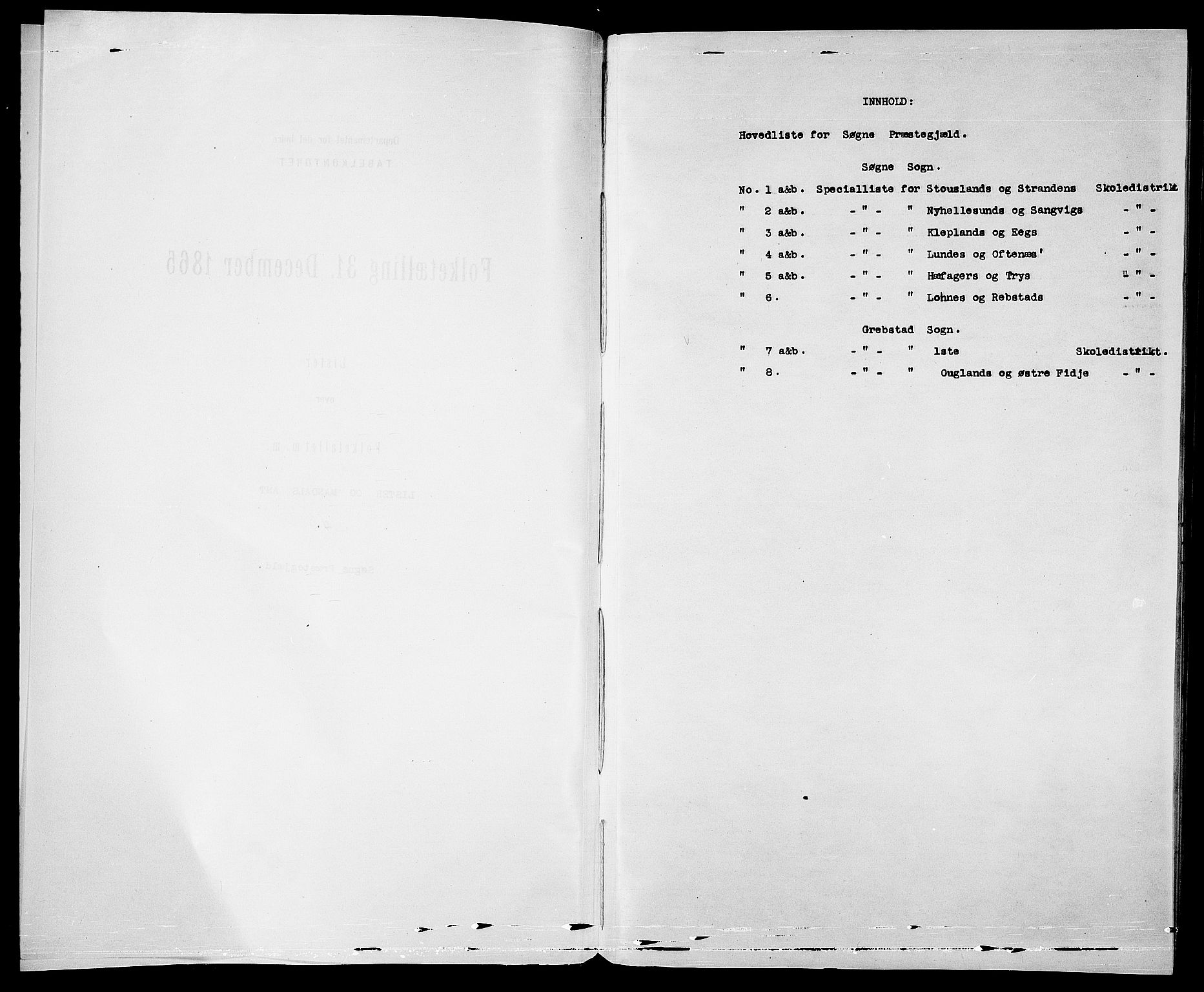 RA, Folketelling 1865 for 1018P Søgne prestegjeld, 1865, s. 4