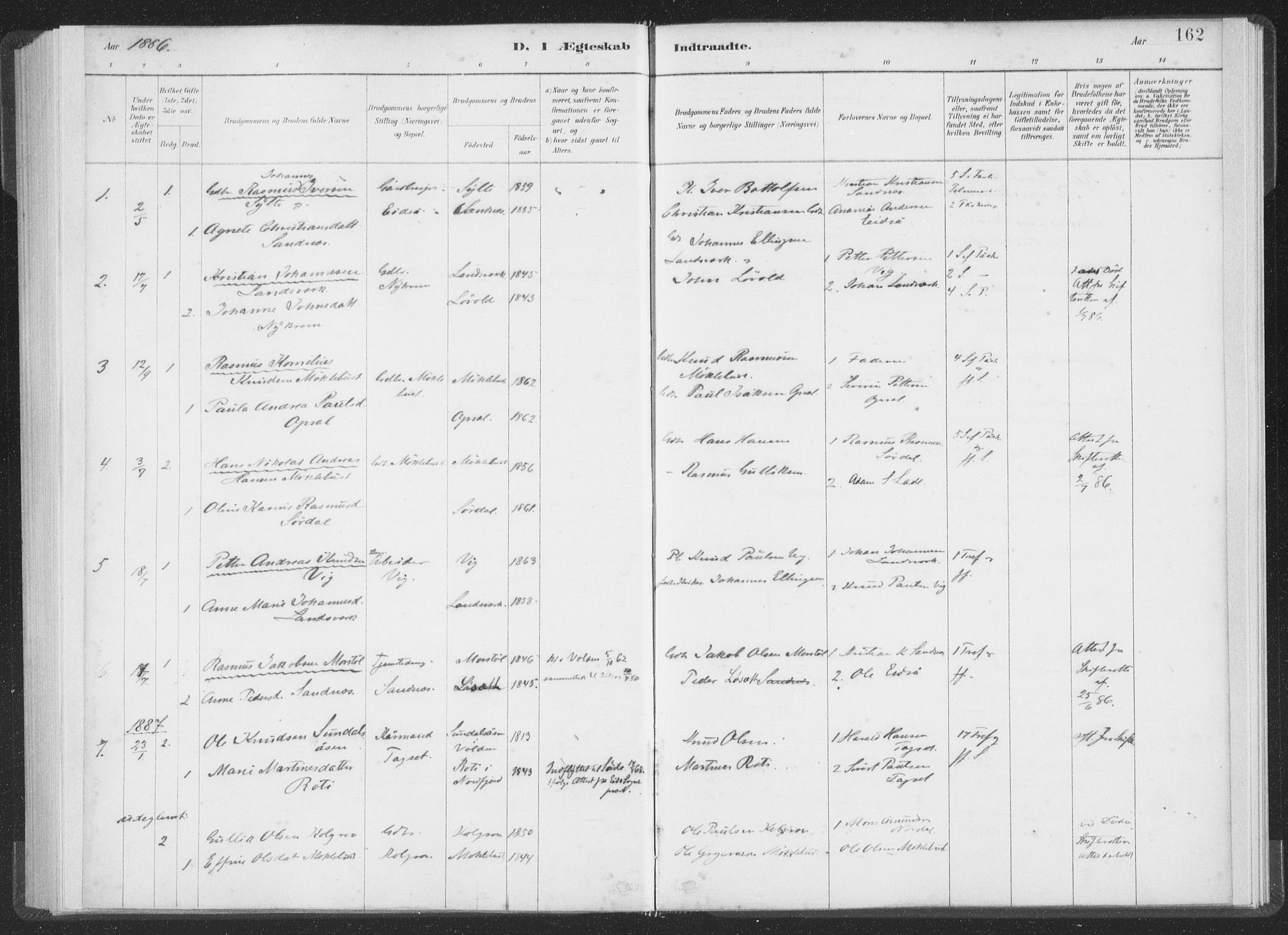 Ministerialprotokoller, klokkerbøker og fødselsregistre - Møre og Romsdal, SAT/A-1454/502/L0025: Ministerialbok nr. 502A03, 1885-1909, s. 162