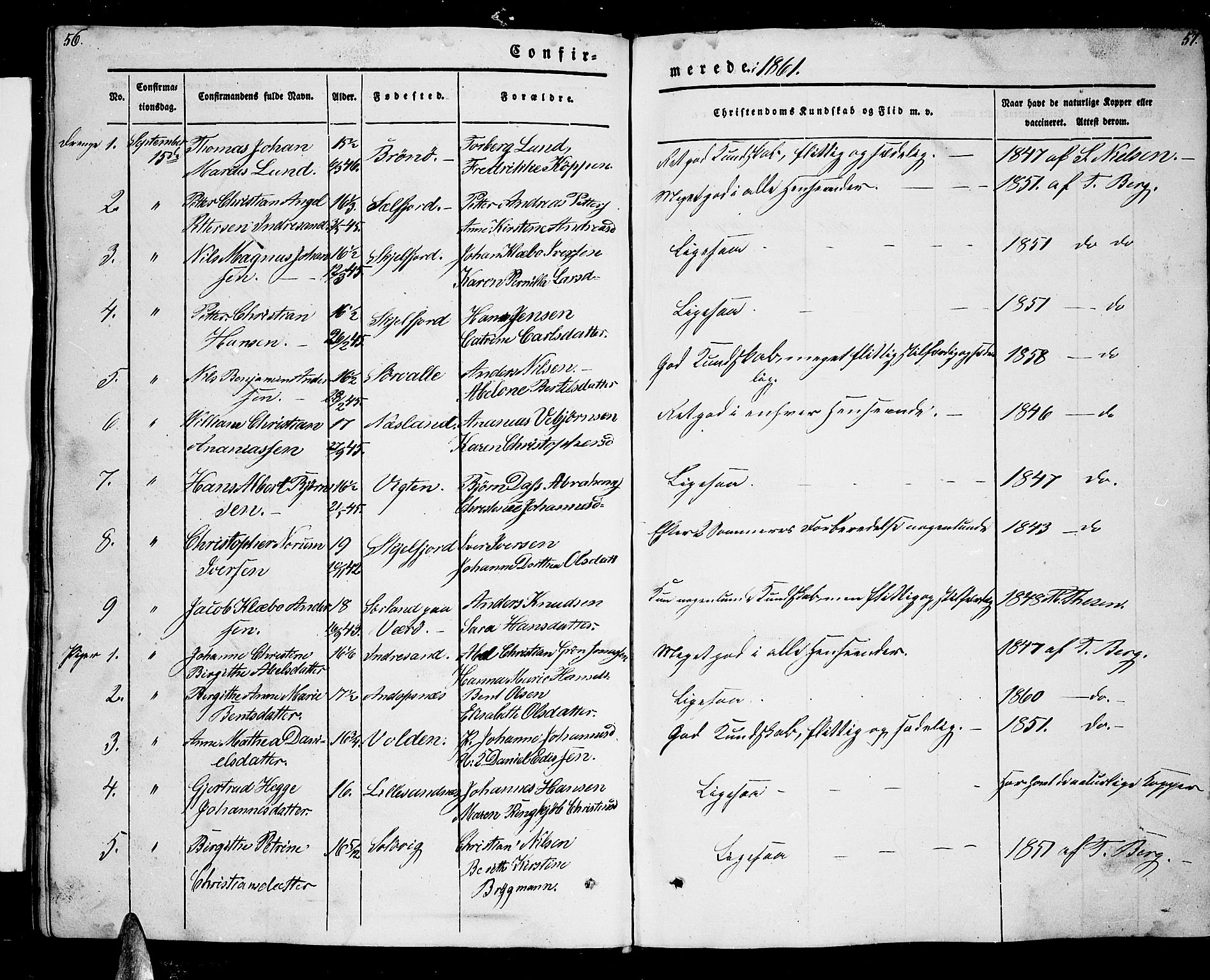 Ministerialprotokoller, klokkerbøker og fødselsregistre - Nordland, AV/SAT-A-1459/885/L1212: Klokkerbok nr. 885C01, 1847-1873, s. 56-57