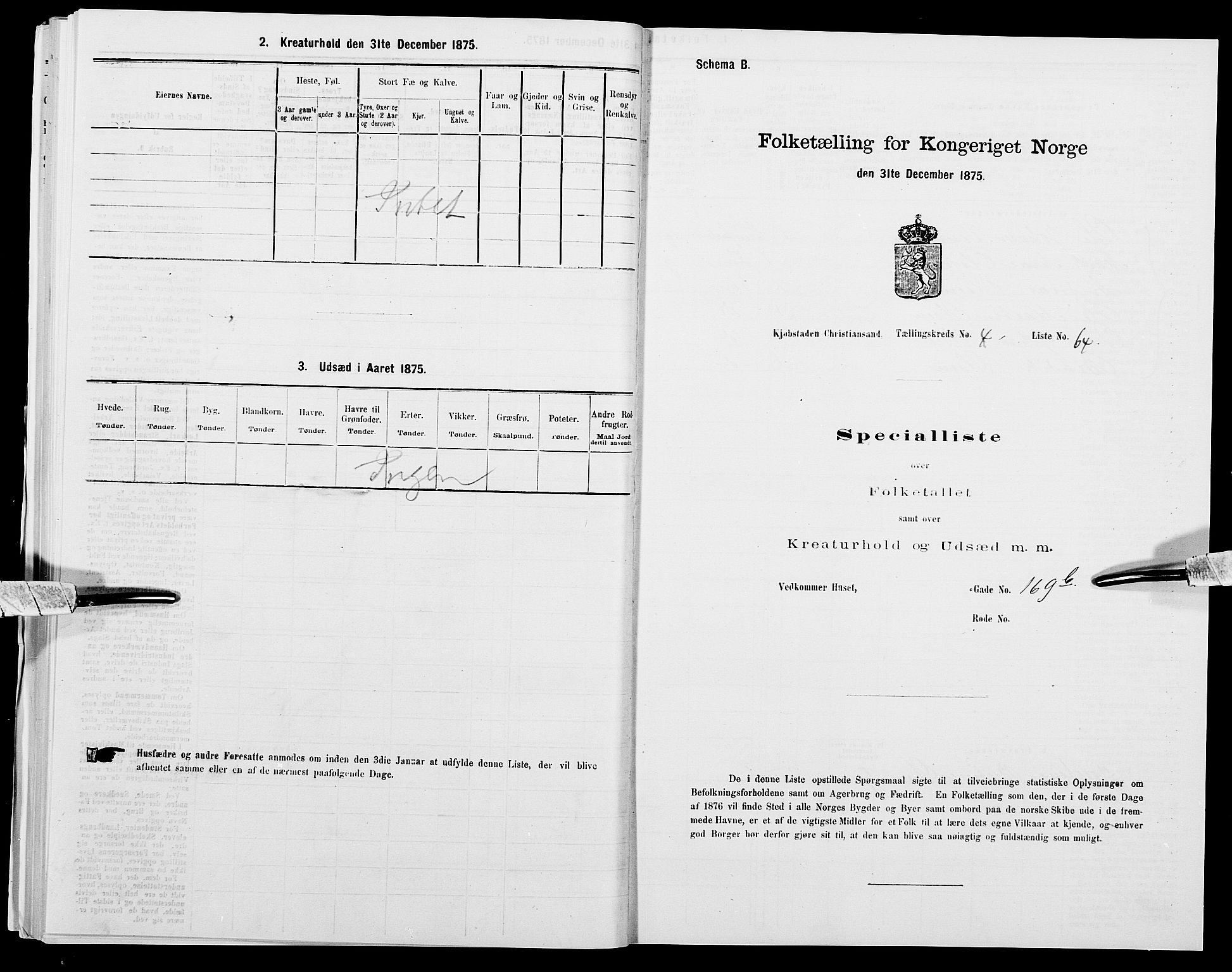 SAK, Folketelling 1875 for 1001P Kristiansand prestegjeld, 1875, s. 585