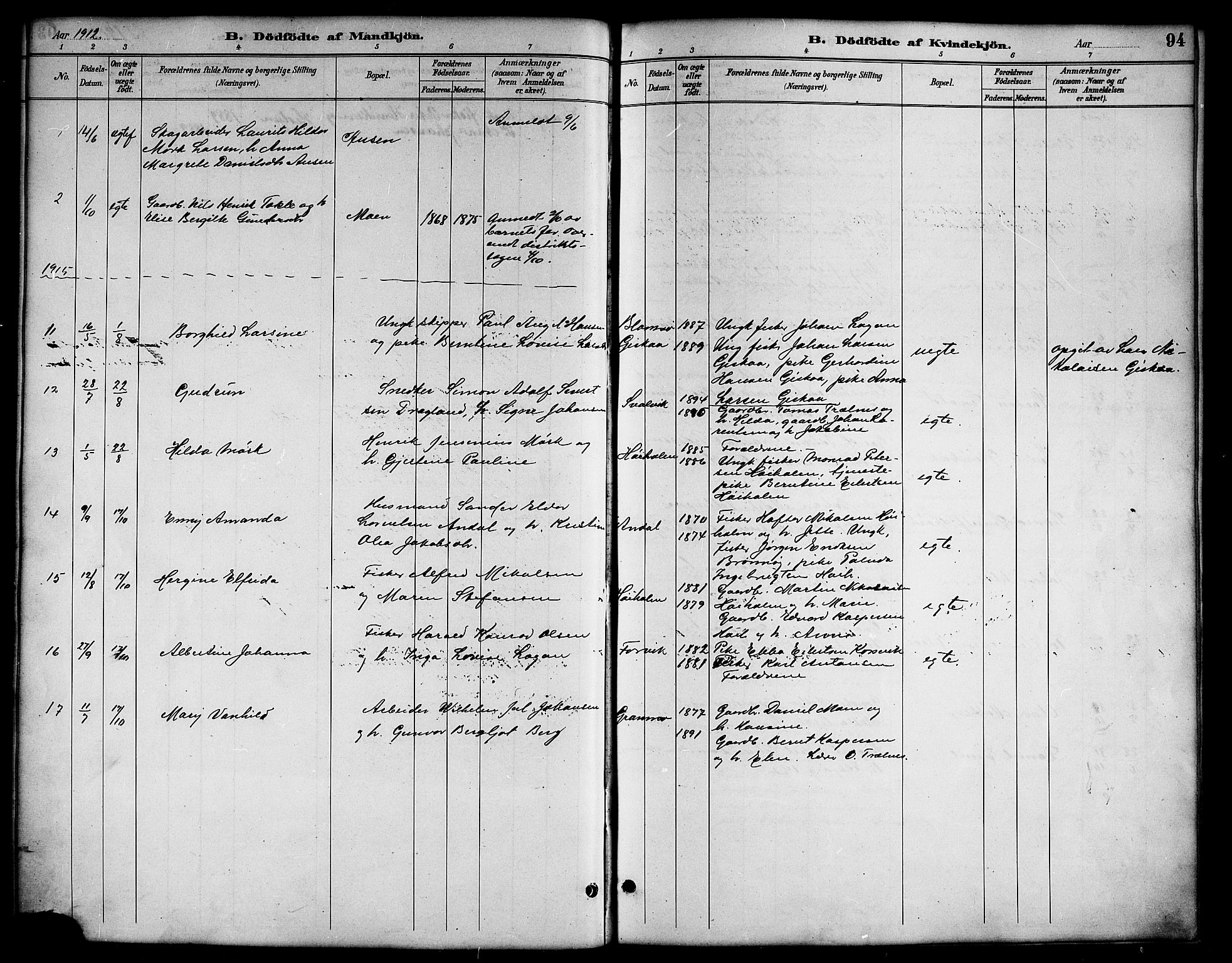 Ministerialprotokoller, klokkerbøker og fødselsregistre - Nordland, SAT/A-1459/819/L0277: Klokkerbok nr. 819C03, 1888-1917, s. 94