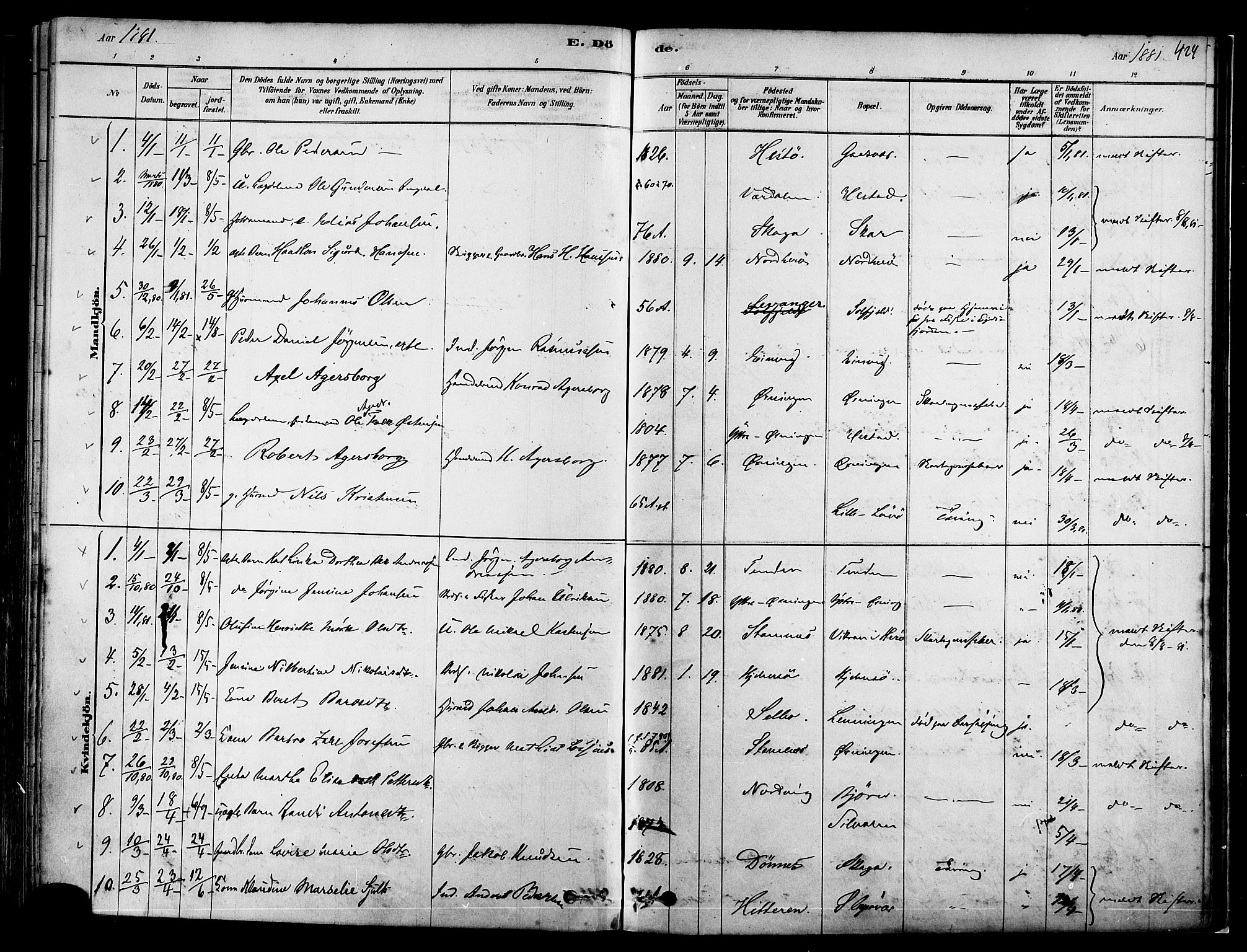 Ministerialprotokoller, klokkerbøker og fødselsregistre - Nordland, AV/SAT-A-1459/834/L0507: Ministerialbok nr. 834A05, 1878-1892, s. 424
