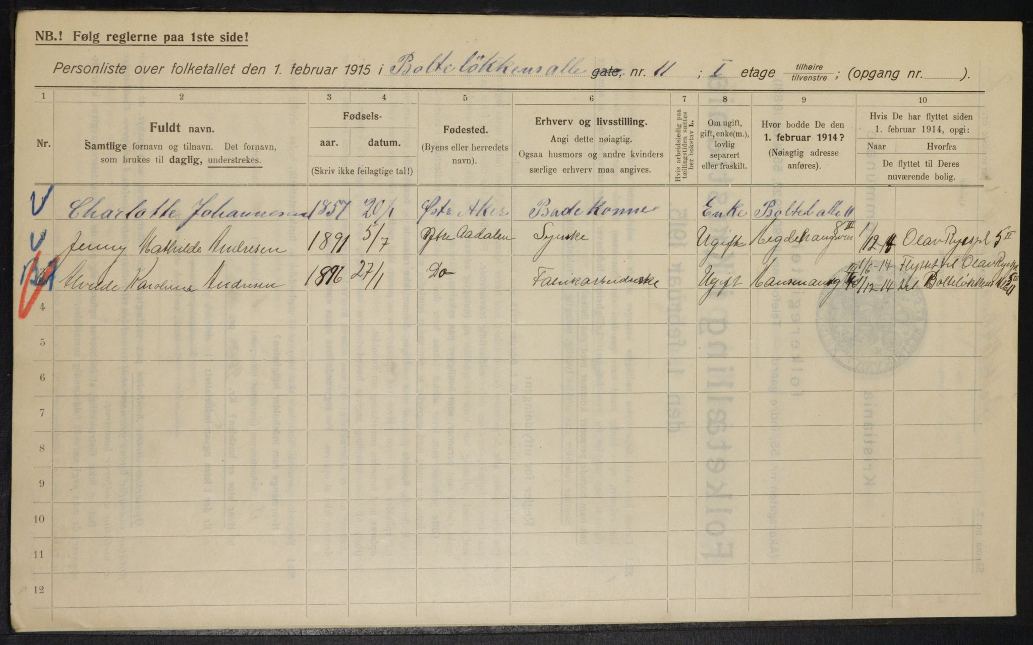 OBA, Kommunal folketelling 1.2.1915 for Kristiania, 1915, s. 7698