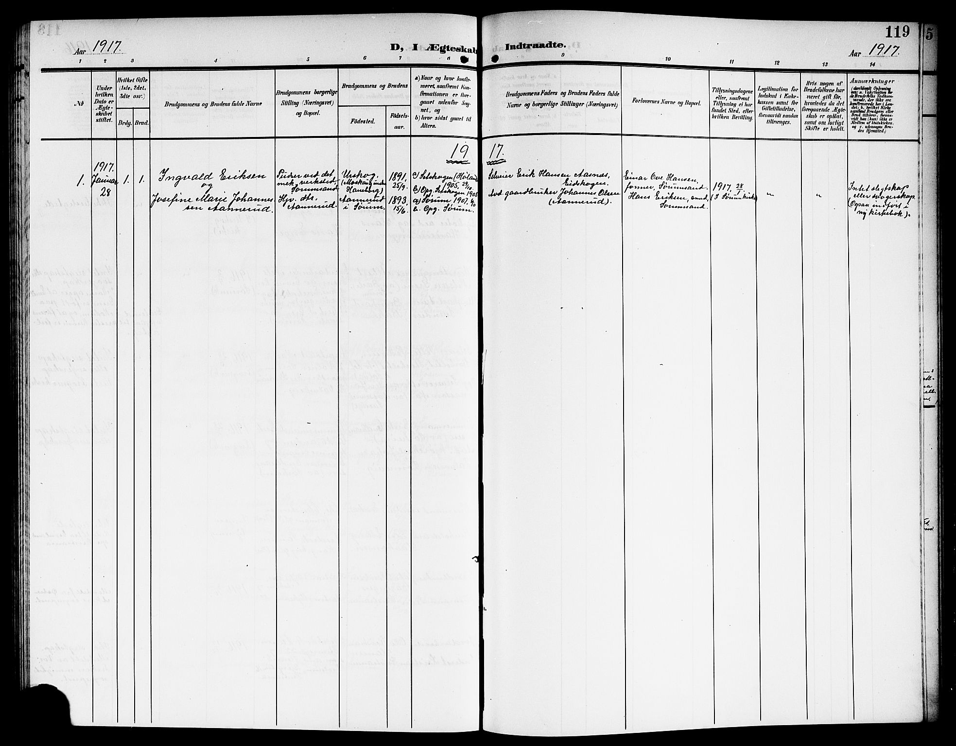 Sørum prestekontor Kirkebøker, AV/SAO-A-10303/G/Ga/L0007: Klokkerbok nr. I 7, 1907-1917, s. 119