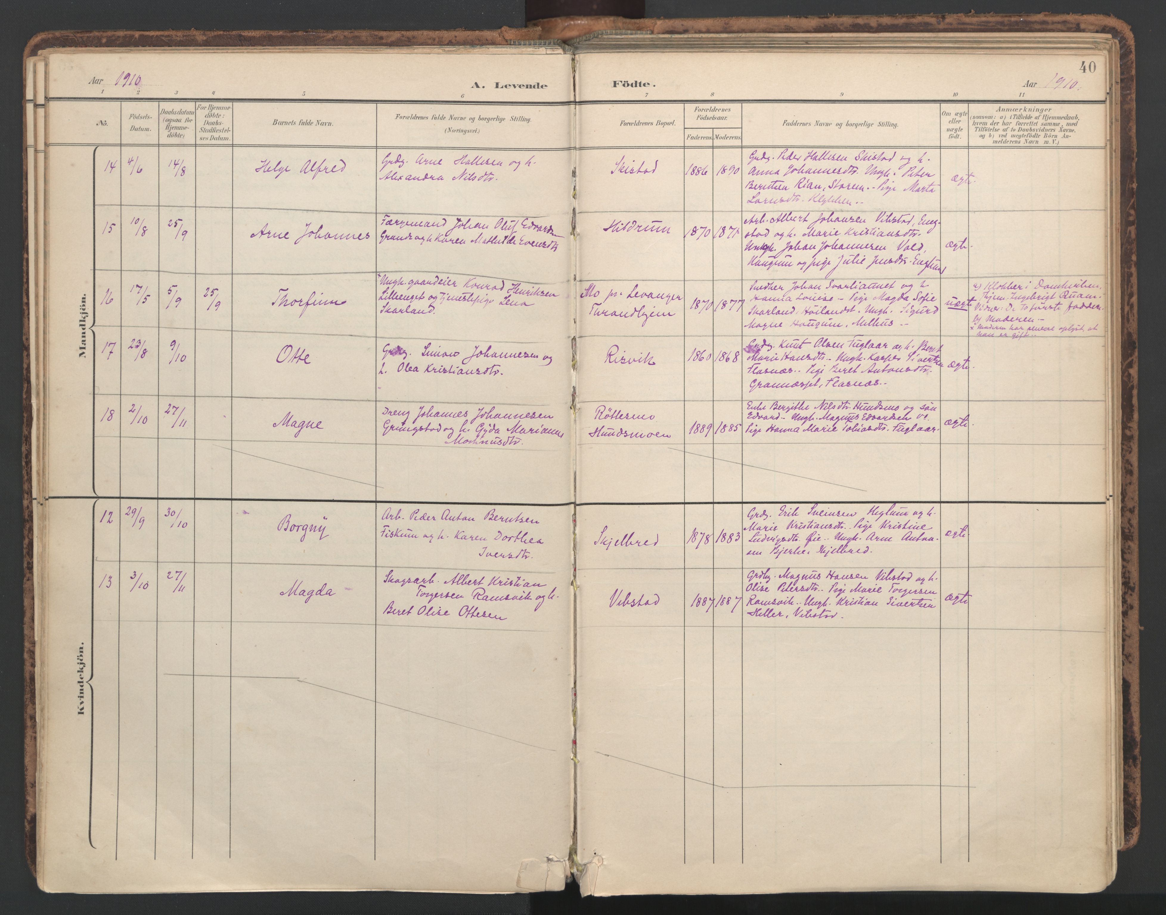 Ministerialprotokoller, klokkerbøker og fødselsregistre - Nord-Trøndelag, AV/SAT-A-1458/764/L0556: Ministerialbok nr. 764A11, 1897-1924, s. 40