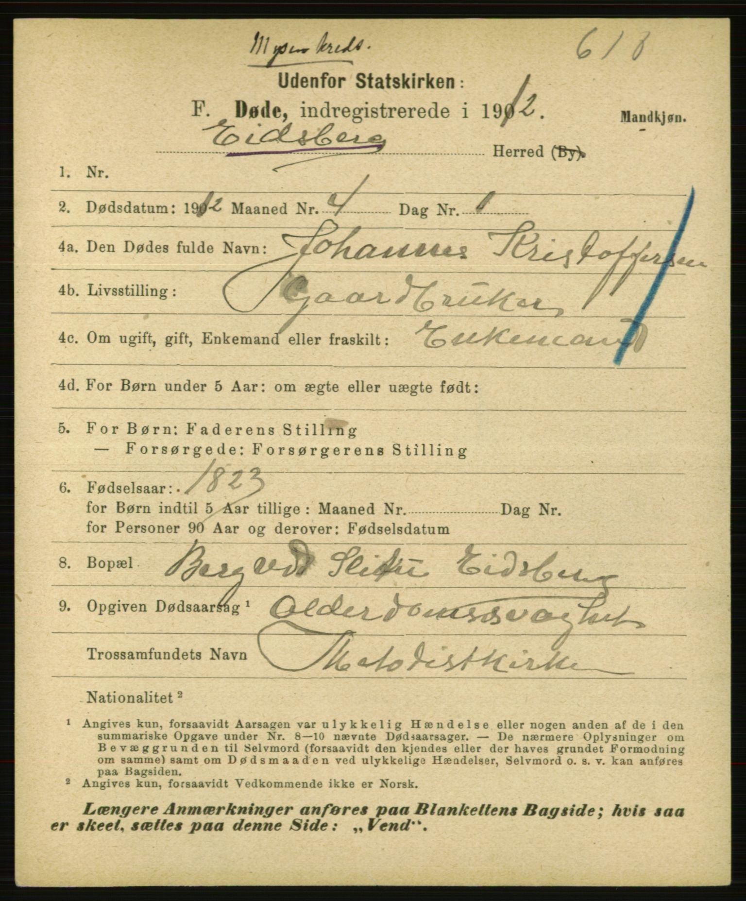 Statistisk sentralbyrå, Sosiodemografiske emner, Befolkning, AV/RA-S-2228/E/L0010: Fødte, gifte, døde dissentere., 1912, s. 2407