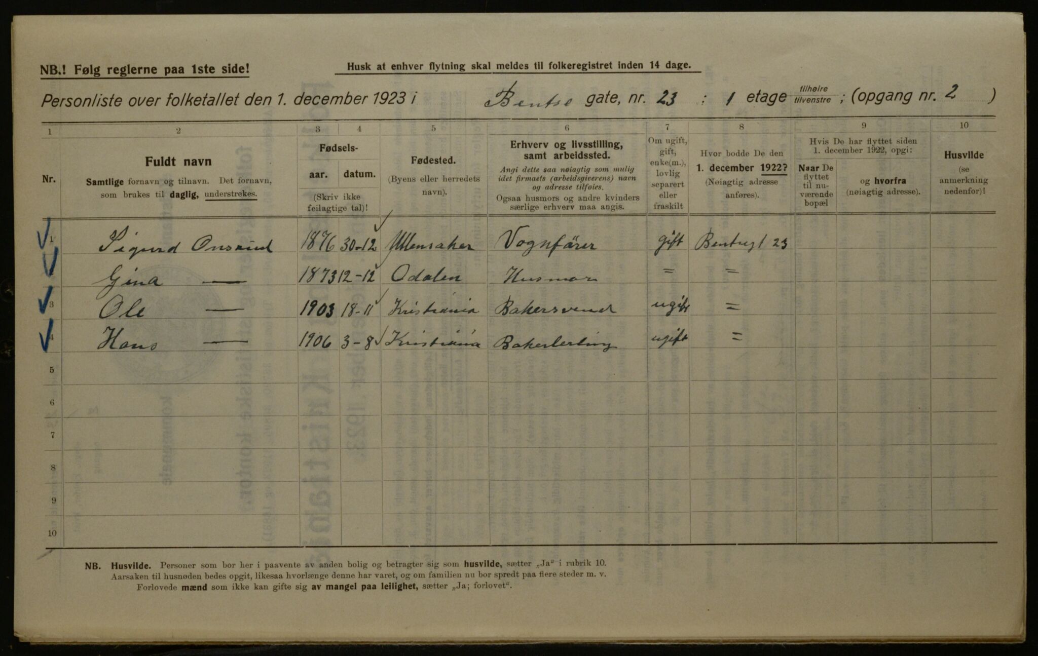 OBA, Kommunal folketelling 1.12.1923 for Kristiania, 1923, s. 4518