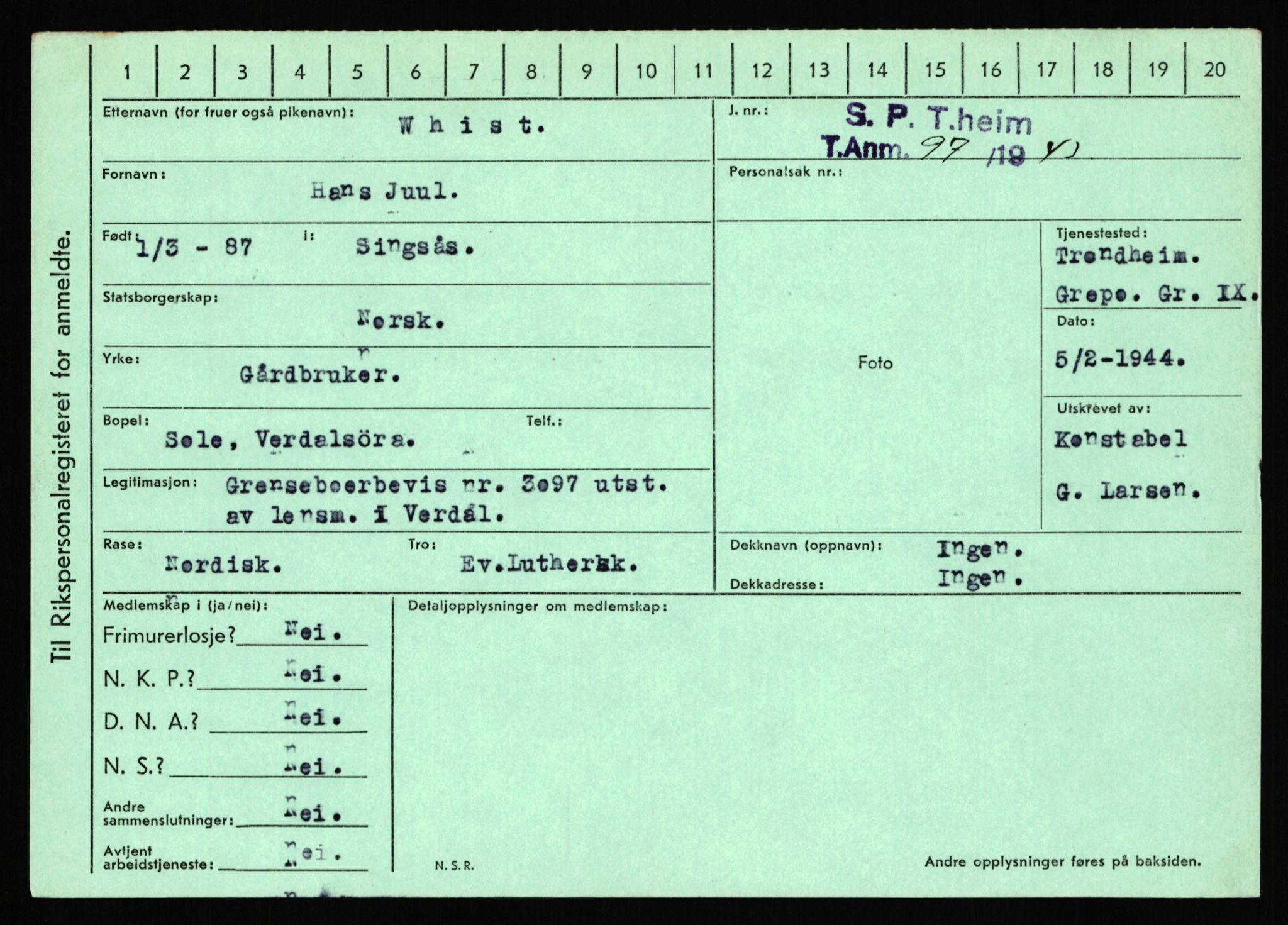 Statspolitiet - Hovedkontoret / Osloavdelingen, AV/RA-S-1329/C/Ca/L0016: Uberg - Øystese, 1943-1945, s. 2435