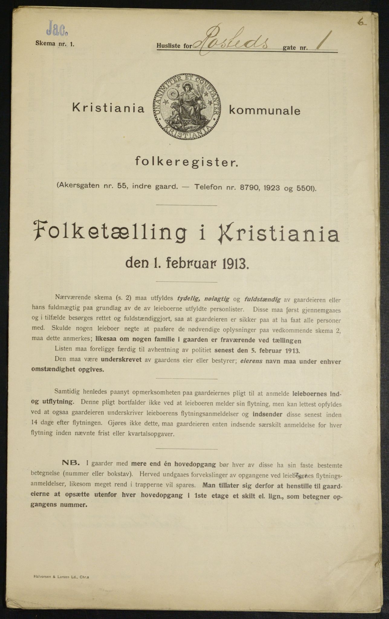 OBA, Kommunal folketelling 1.2.1913 for Kristiania, 1913, s. 84035