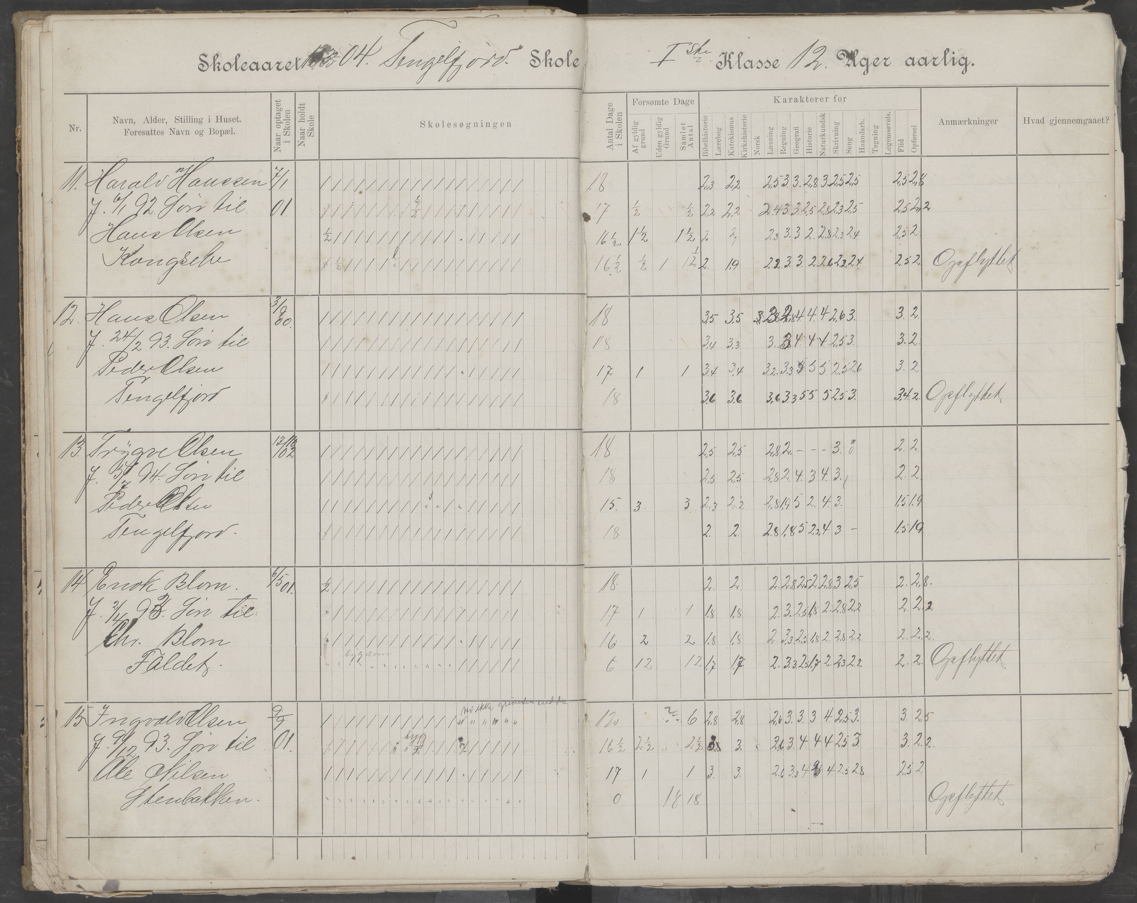 Hadsel kommune. Tengelfjord skolekrets, AIN/K-18660.510.04/G/L0001: Skoleprotokoll for Tengelfjord skole, 1899-1908