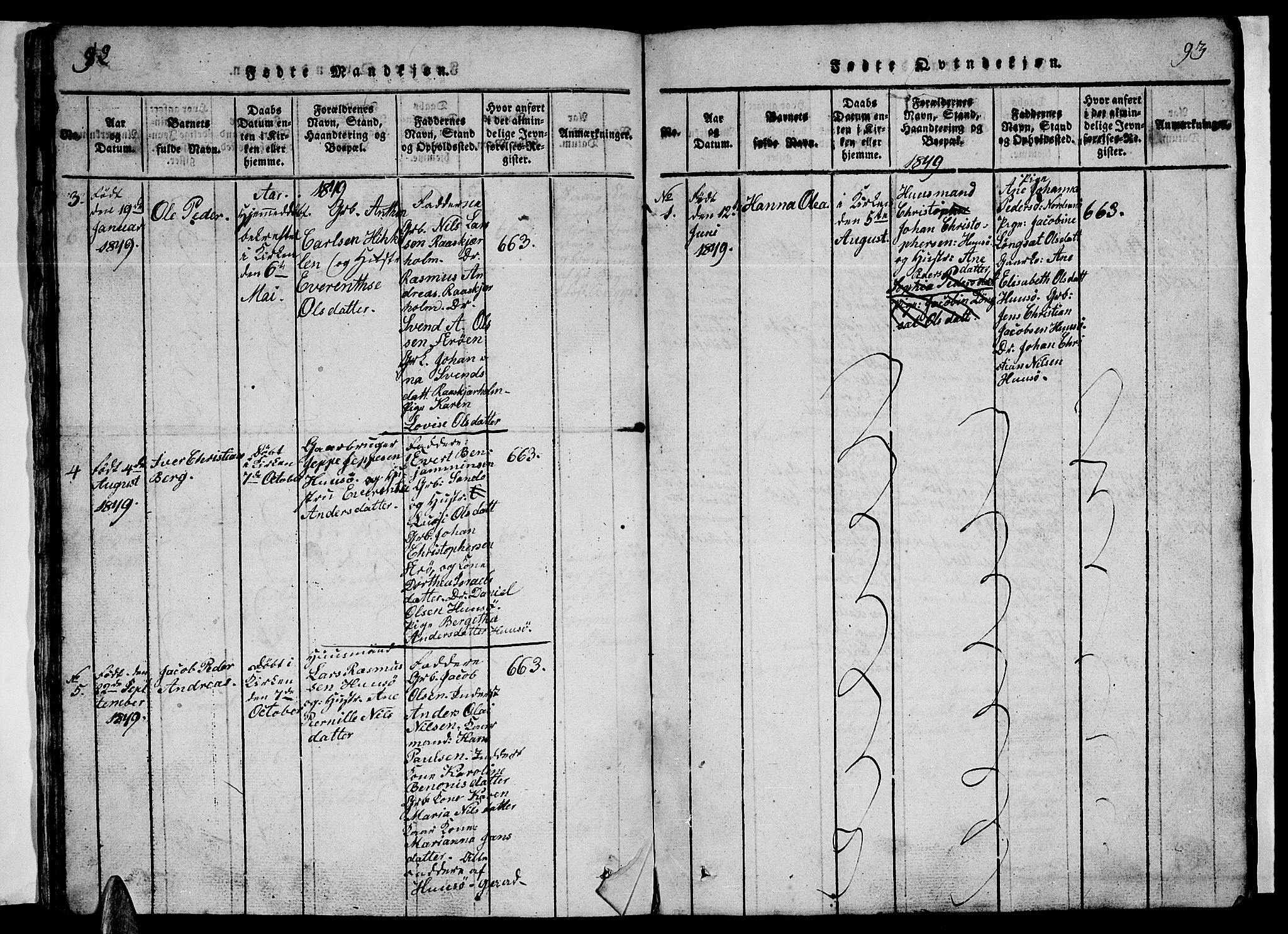 Ministerialprotokoller, klokkerbøker og fødselsregistre - Nordland, AV/SAT-A-1459/840/L0581: Klokkerbok nr. 840C01, 1820-1873, s. 92-93