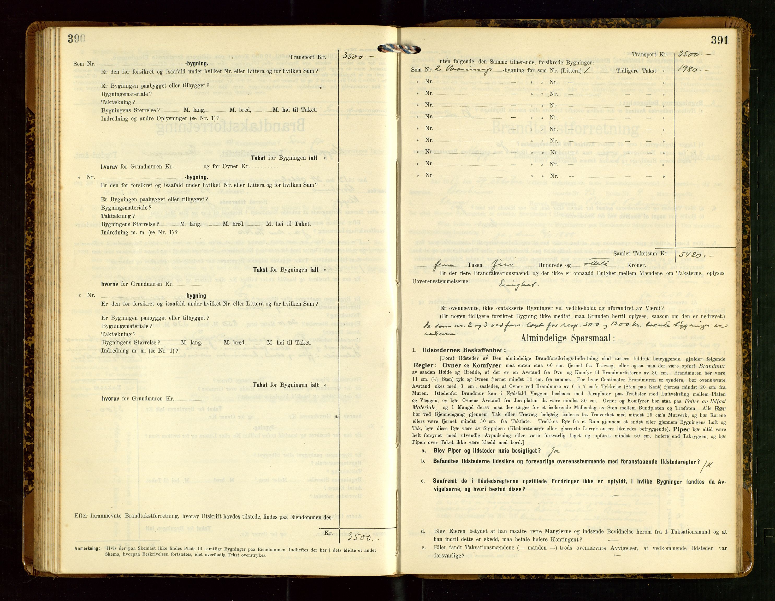 Klepp lensmannskontor, AV/SAST-A-100163/Goc/L0007: "Brandtaxationsprotokol" m/register, 1911-1915, s. 390-391