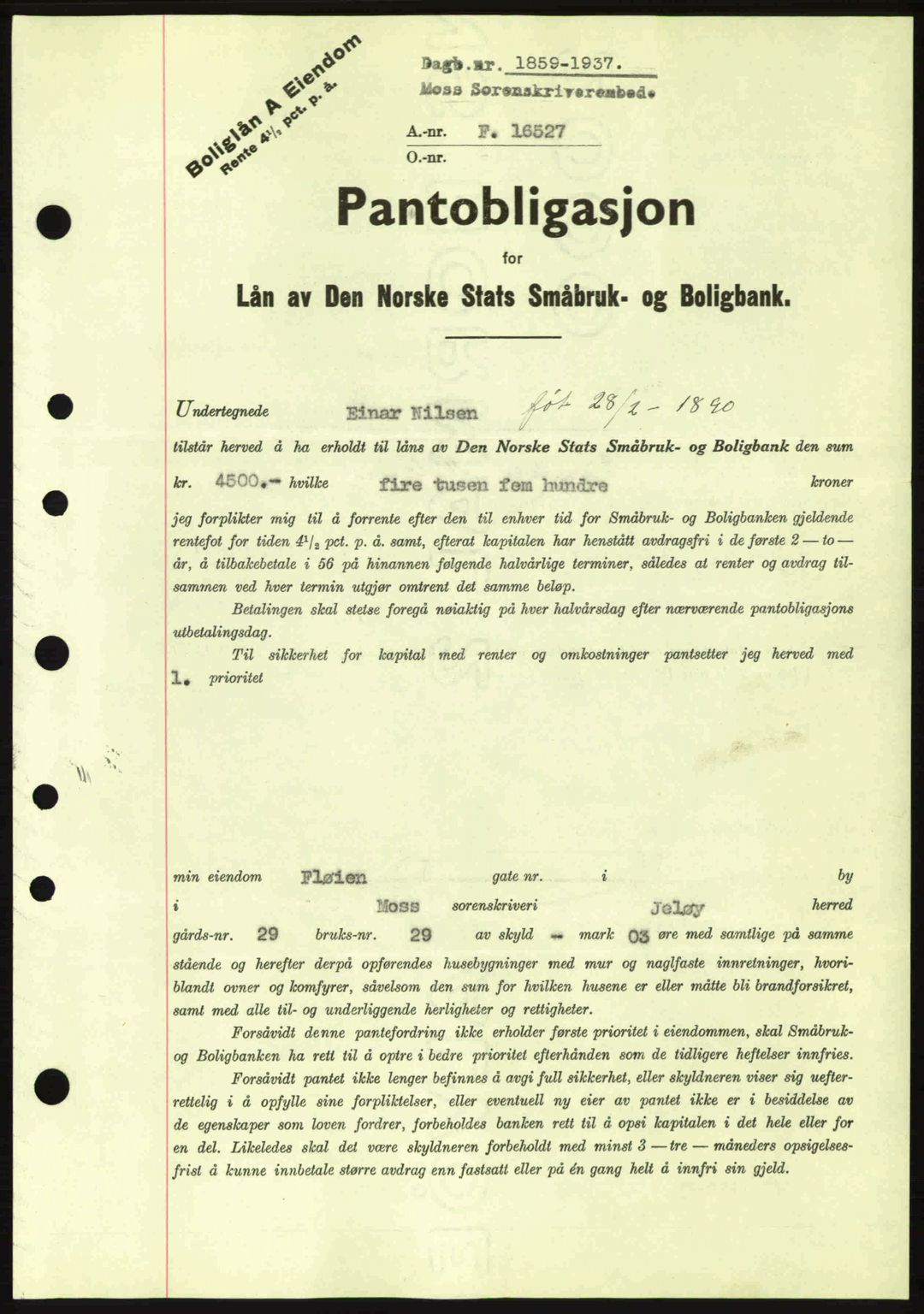Moss sorenskriveri, SAO/A-10168: Pantebok nr. B4, 1937-1938, Dagboknr: 1859/1937