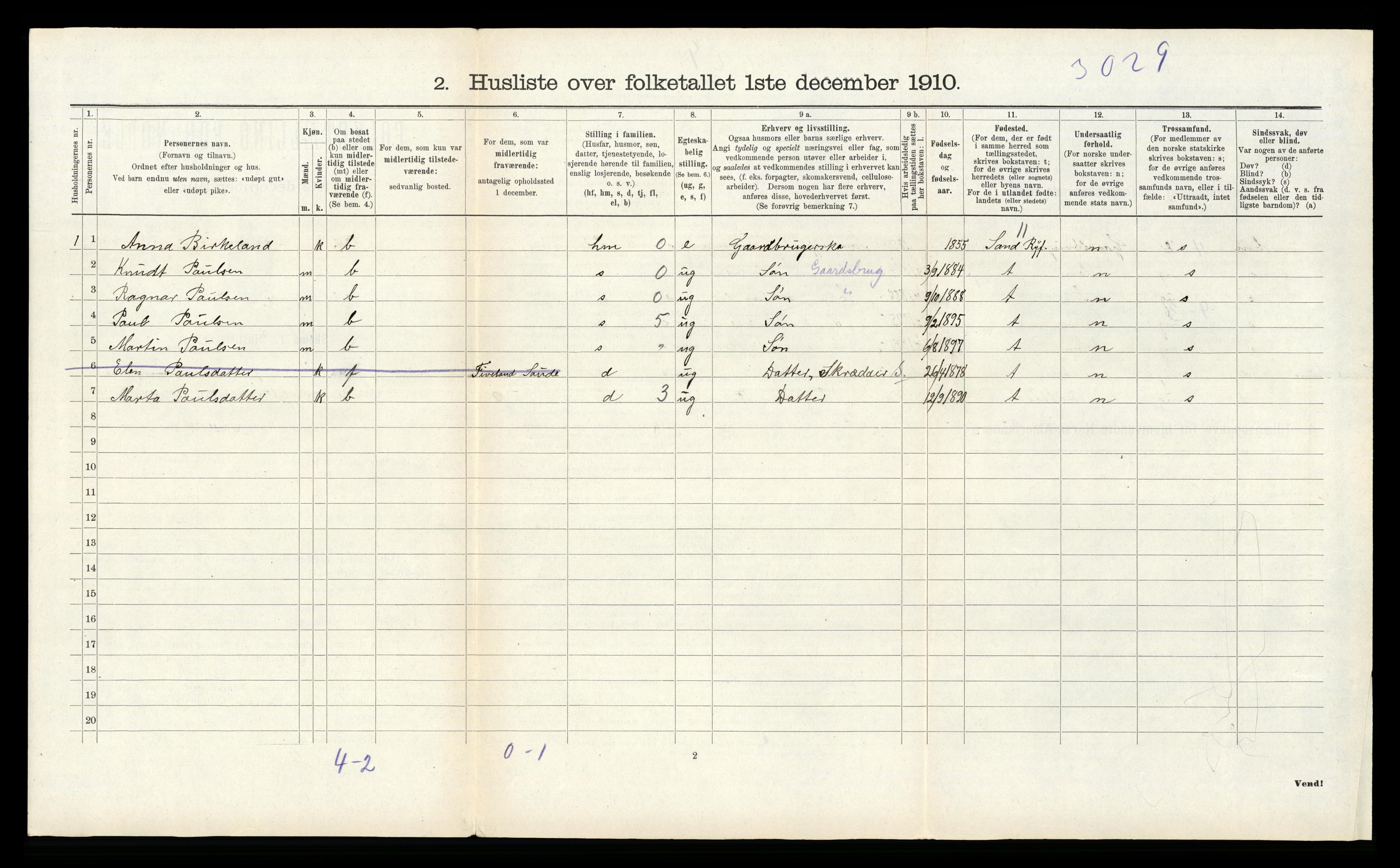 RA, Folketelling 1910 for 1135 Sauda herred, 1910, s. 539