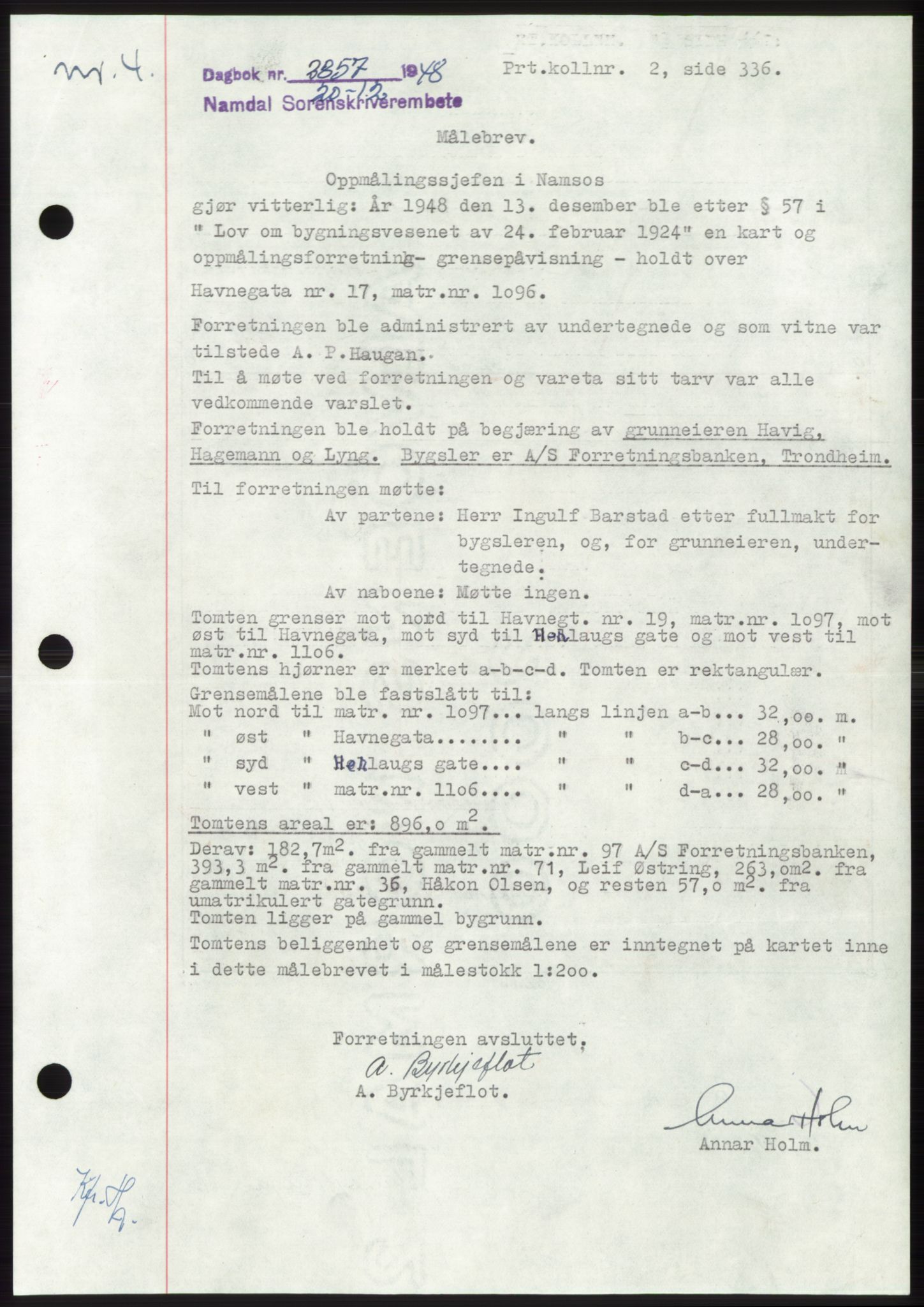 Namdal sorenskriveri, SAT/A-4133/1/2/2C: Pantebok nr. -, 1948-1948, Dagboknr: 2857/1948