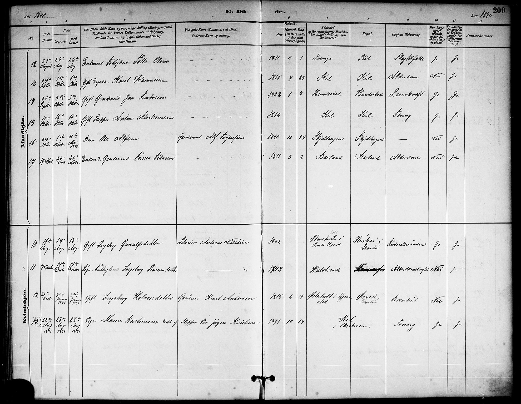 Sannidal kirkebøker, AV/SAKO-A-296/G/Ga/L0003: Klokkerbok nr. 3, 1887-1922, s. 209