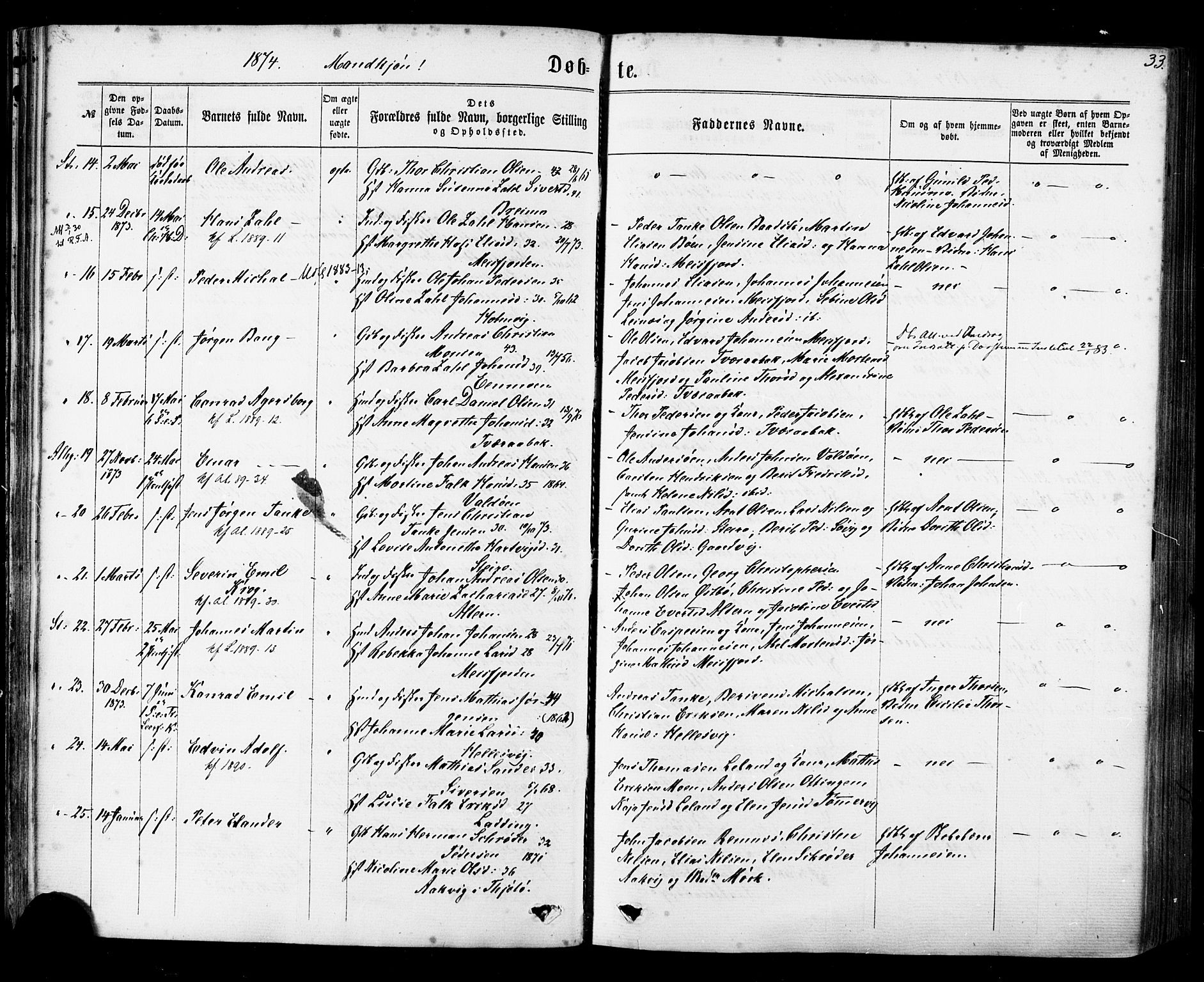 Ministerialprotokoller, klokkerbøker og fødselsregistre - Nordland, AV/SAT-A-1459/830/L0449: Ministerialbok nr. 830A13, 1866-1886, s. 33