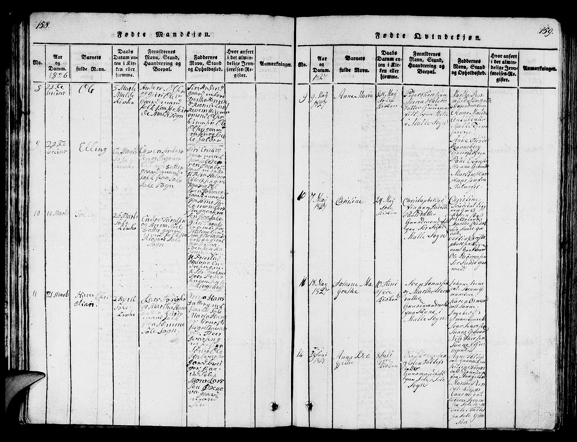 Håland sokneprestkontor, AV/SAST-A-101802/001/30BB/L0001: Klokkerbok nr. B 1, 1815-1845, s. 158-159