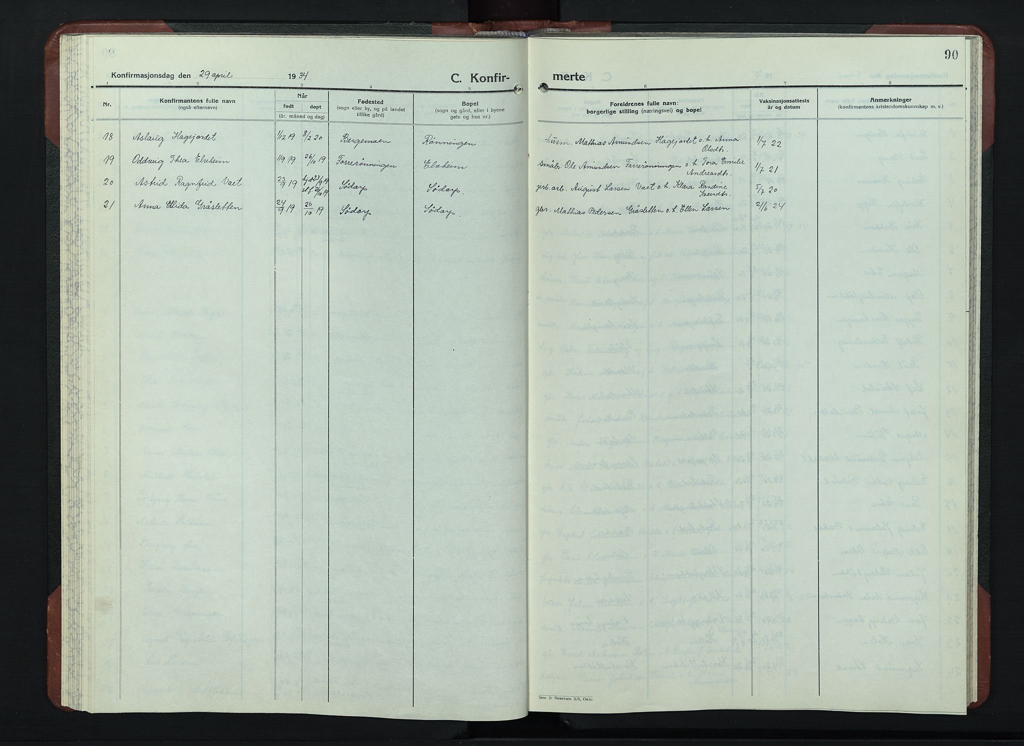 Sør-Fron prestekontor, AV/SAH-PREST-010/H/Ha/Hab/L0006: Klokkerbok nr. 6, 1933-1948, s. 90