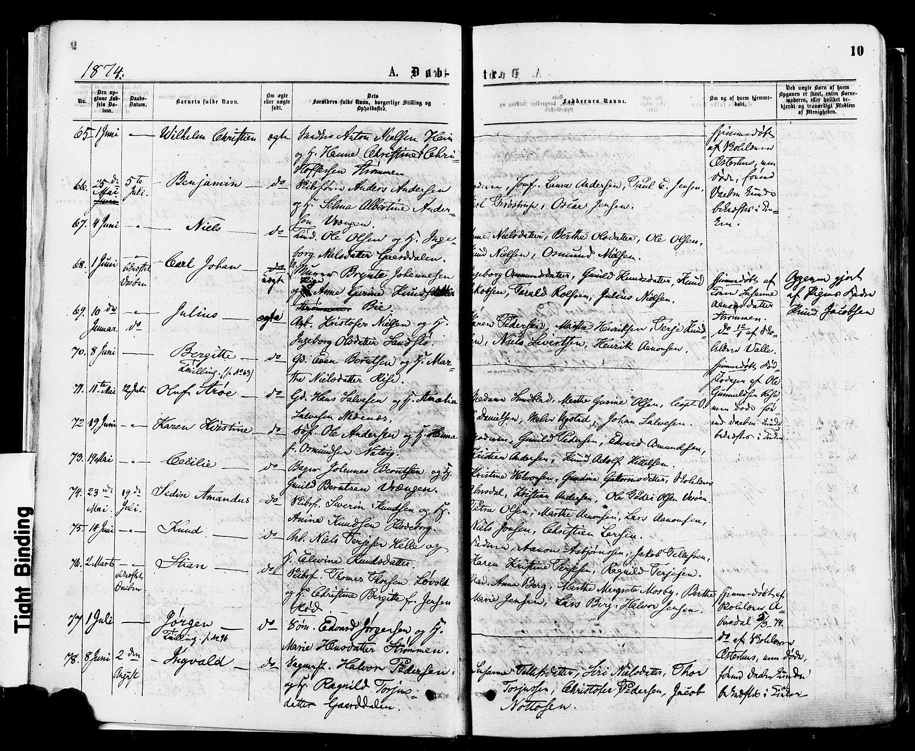 Øyestad sokneprestkontor, AV/SAK-1111-0049/F/Fa/L0016: Ministerialbok nr. A 16, 1874-1886, s. 10