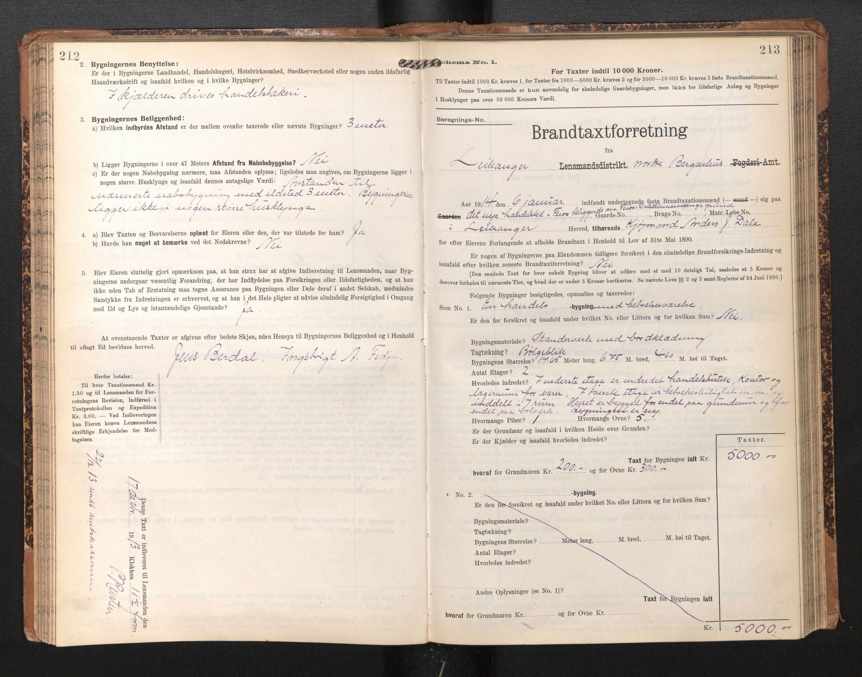 Lensmannen i Leikanger, AV/SAB-A-29201/0012/L0005: Branntakstprotokoll, skjematakst, 1907-1917, s. 212-213