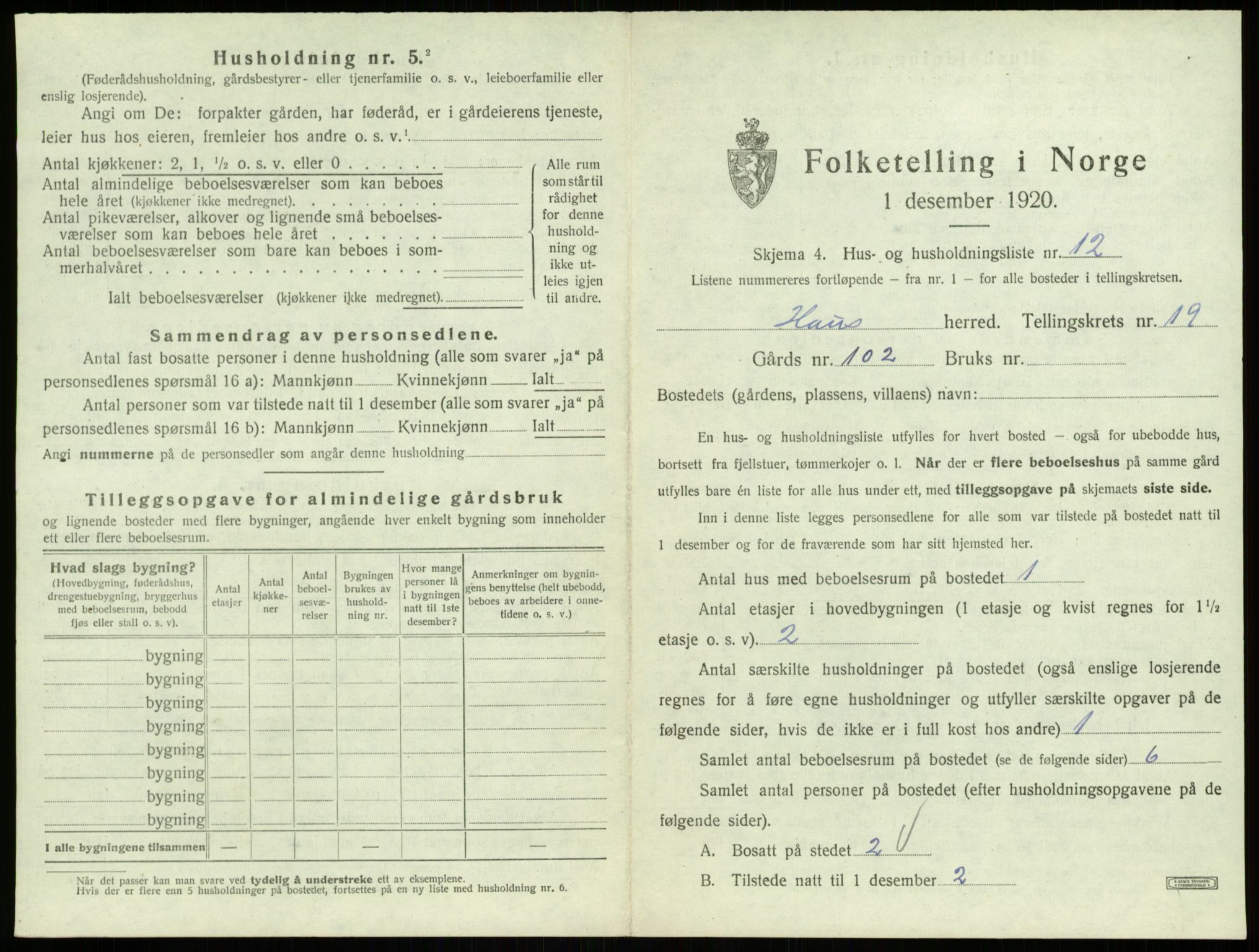 SAB, Folketelling 1920 for 1250 Haus herred, 1920, s. 1635