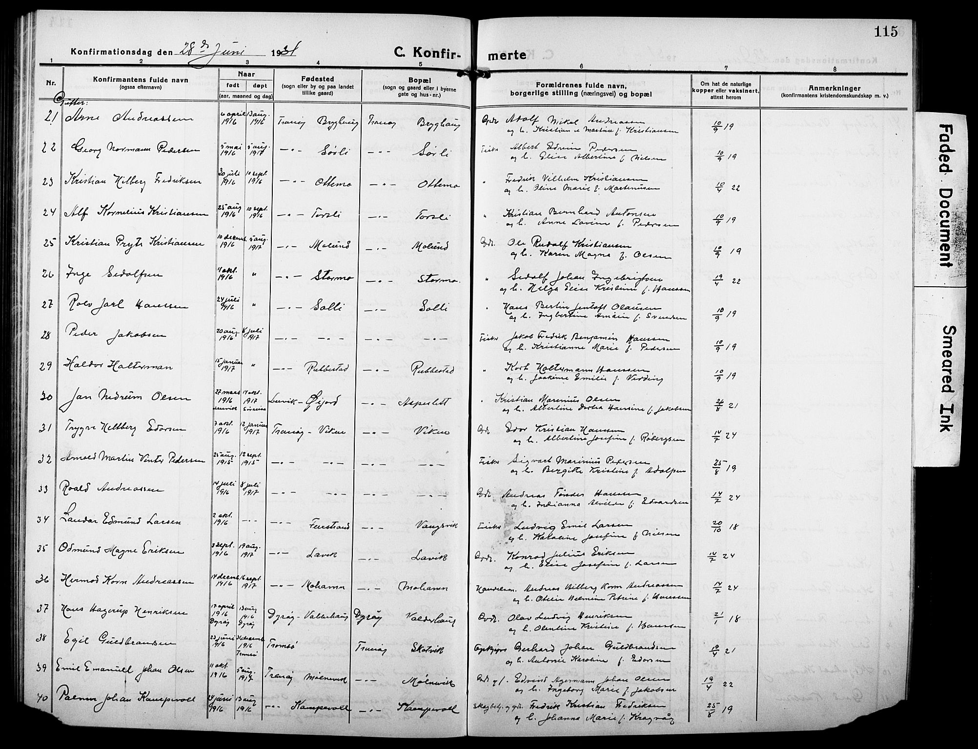 Tranøy sokneprestkontor, AV/SATØ-S-1313/I/Ia/Iab/L0006klokker: Klokkerbok nr. 6, 1919-1932, s. 115